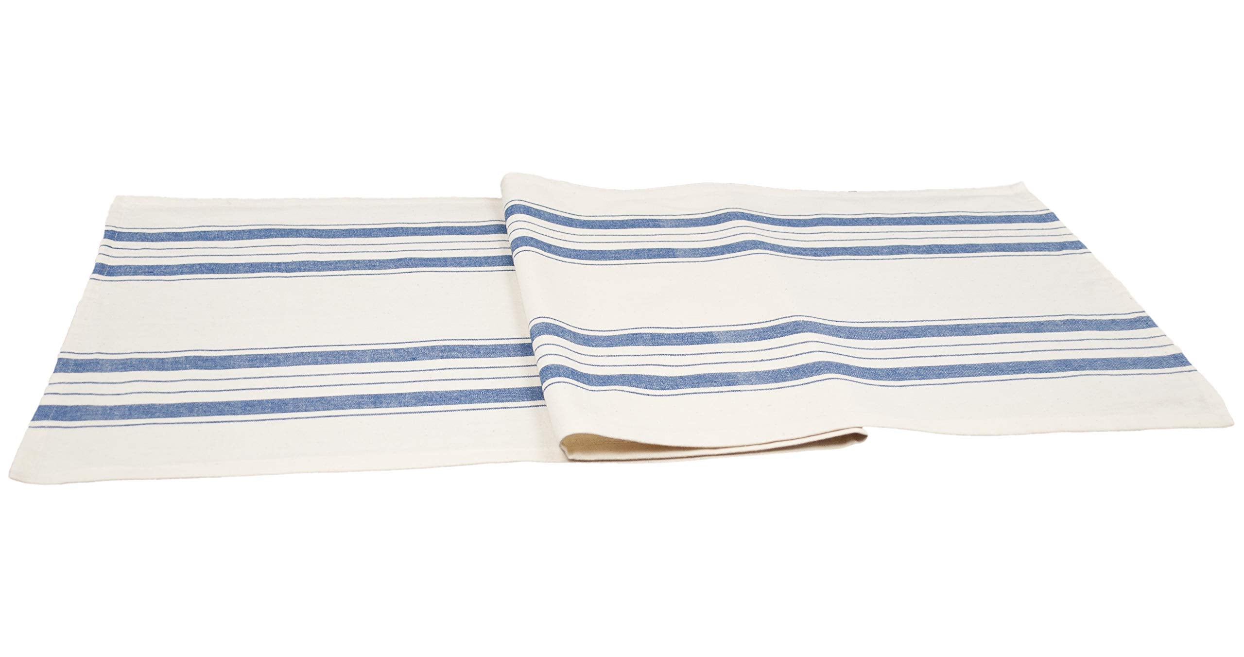 Cotton Table Runner, Dresser Scarf, Coffee Table Runner, In Blue Beige Farmhouse Rustic Decor (16Wx88.5L)