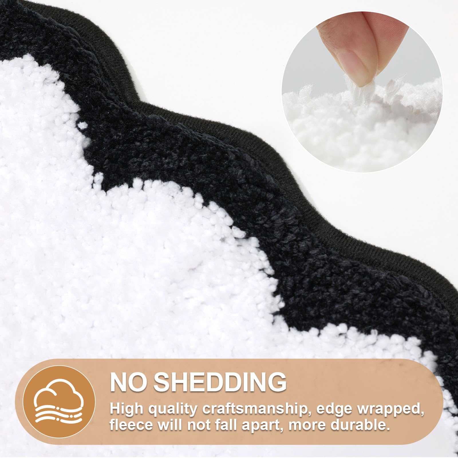 Ortigia Cute Scalloped Bathroom Rugs Non Slip Washable, Quick Dry Absorbent Plush Microfiber Bath Mats, Fun White And Black Bath