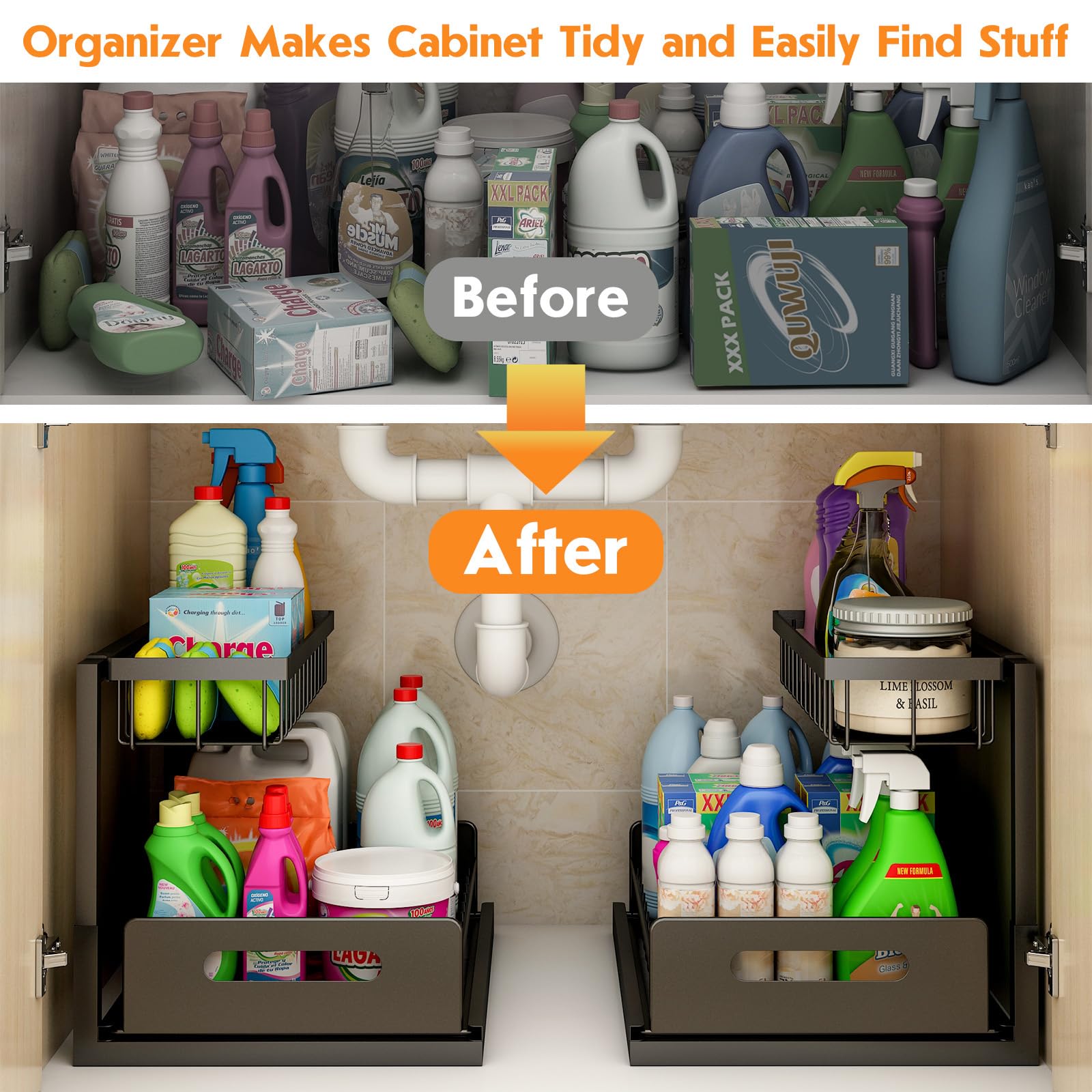 Webetop Under Kitchen Sink Organizers And Storage, 2 Tier Pull Out Cabinet Organizer, Multi-Purpose Sliding Shelf Under Bathroom