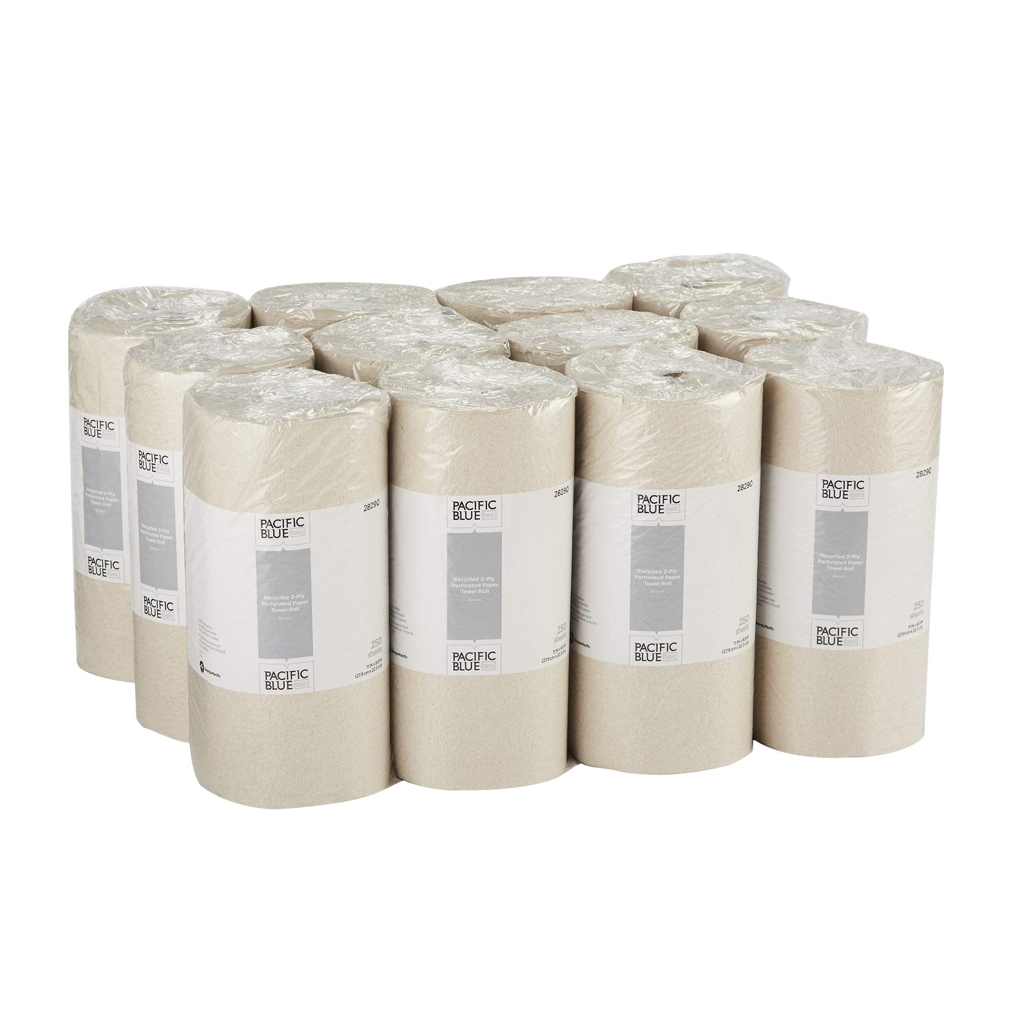 Pacific Blue Basic 2-Ply Recycled Perforated Paper Roll Towel By Gp Pro (Georgia-Pacific), Brown, 28290, 250 Sheets Per Roll, 12