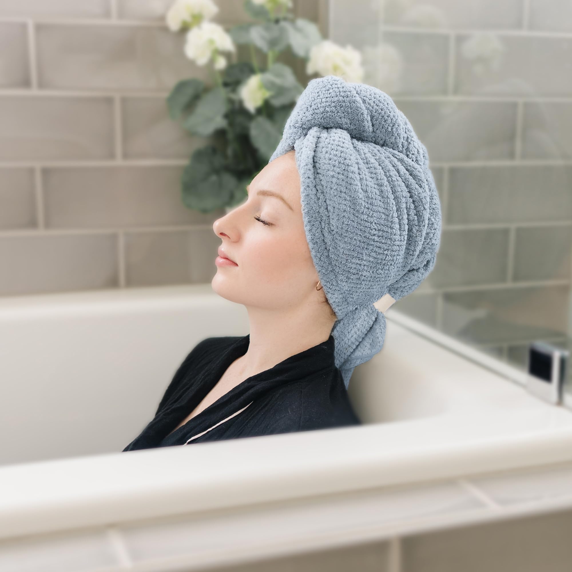 ROLSHOL 2 Packs Large Microfiber Hair Towels for Women, Super Absorbent & Quick Dry Hair Towel Wrap for Curly Hair Long & Short