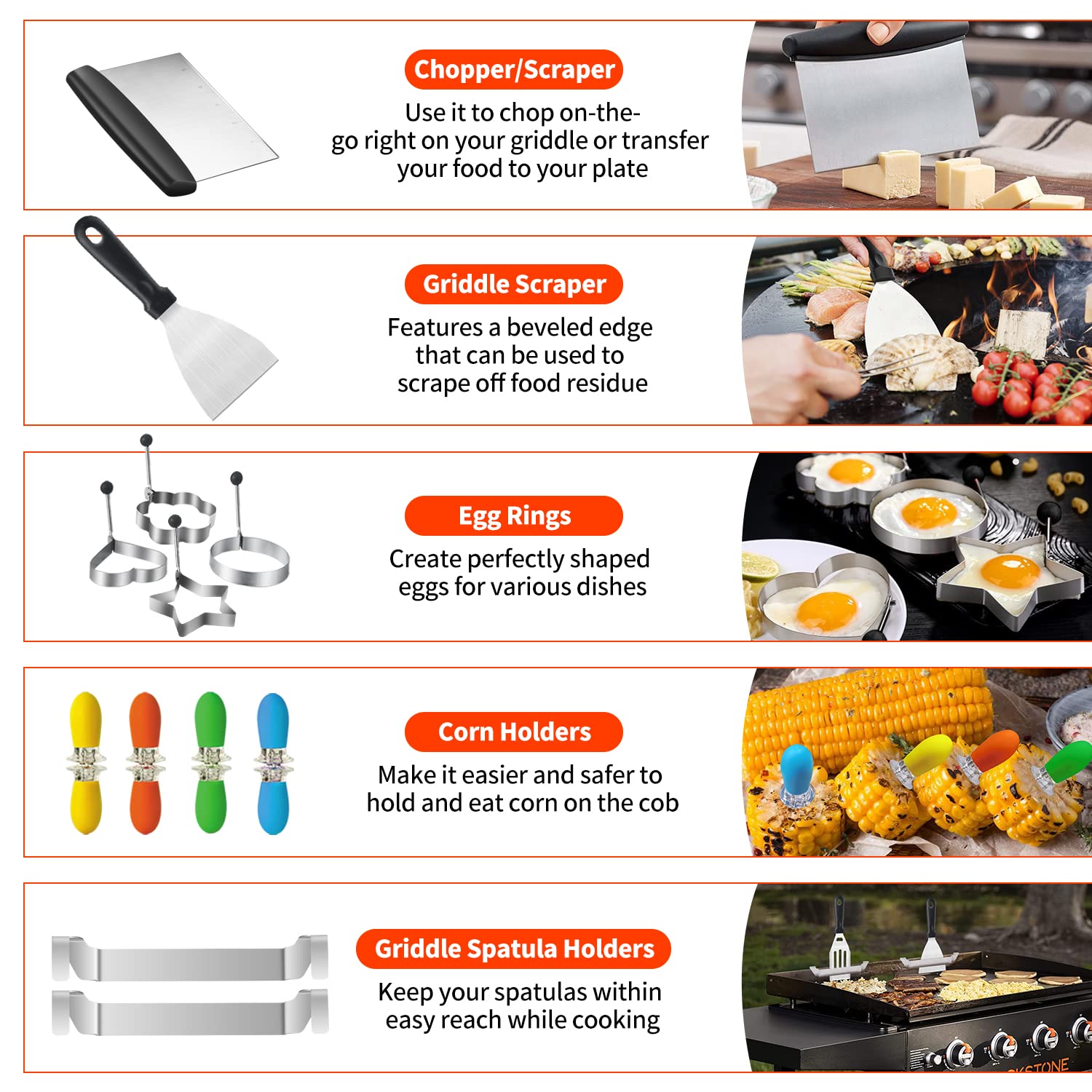 40 Pcs Griddle Accessories Kit  Flat Top Grill Accessories Set for Blackstone and Camp Chef  Griddle Tools Set with Spatula  Basting Cover  Scraper  Bottle  Tongs  Egg Ring for Outdoor BBQ and Camping