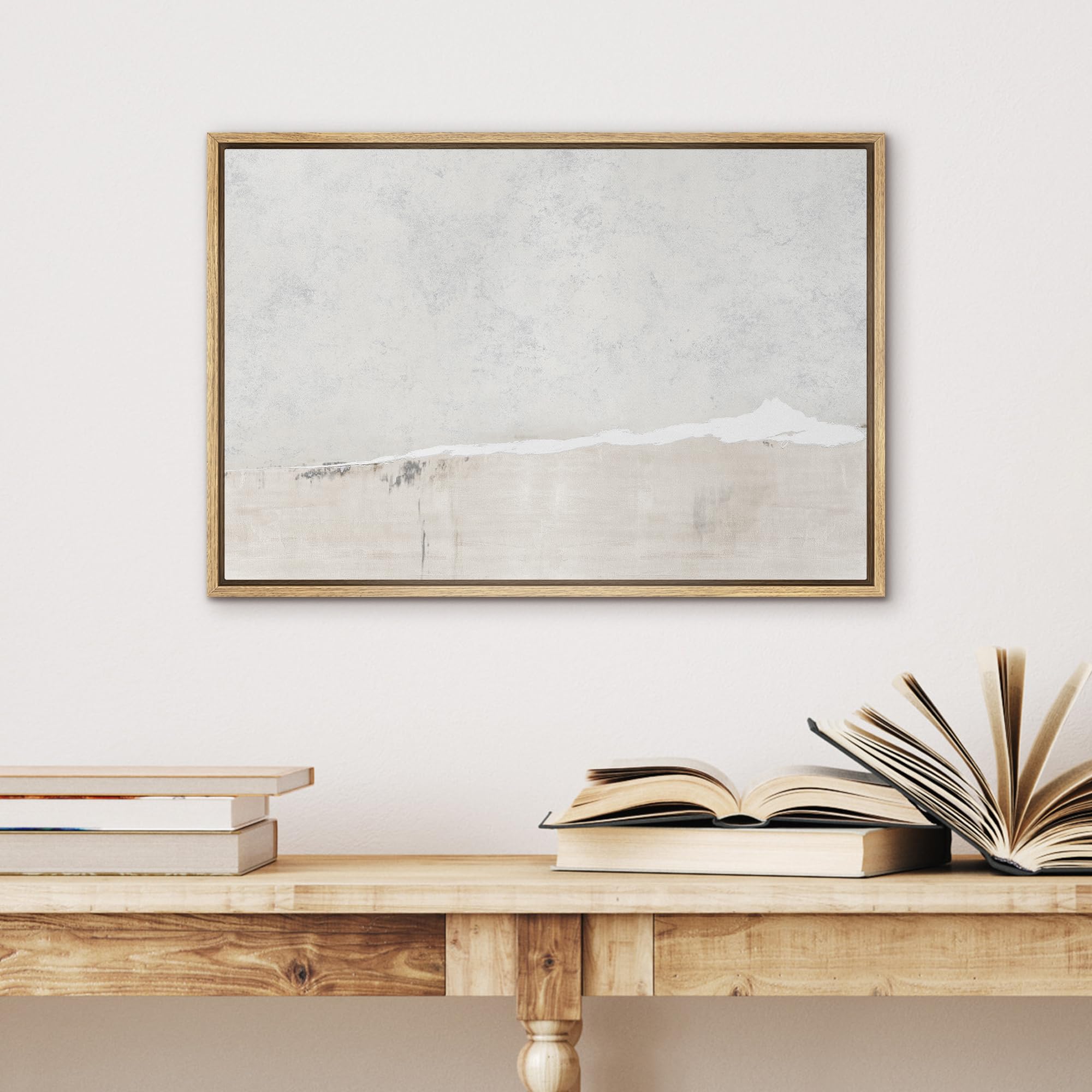 Signwin Framed Canvas Print Wall Art Gray White Watercolor Landscape Abstract Shapes Illustrations Modern Art Decorative Contemp