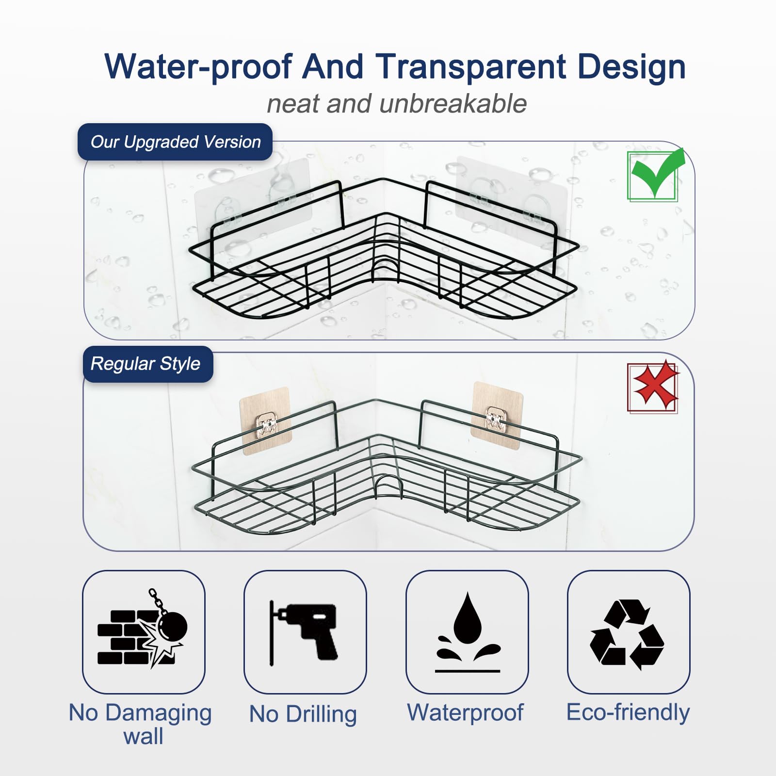 Ord Of Sp Shower Caddy Adhesive Replacement, 4 Pack Strong Shower Caddy Adhesive, Transparent Adhesive Shower Caddy, No Drilling