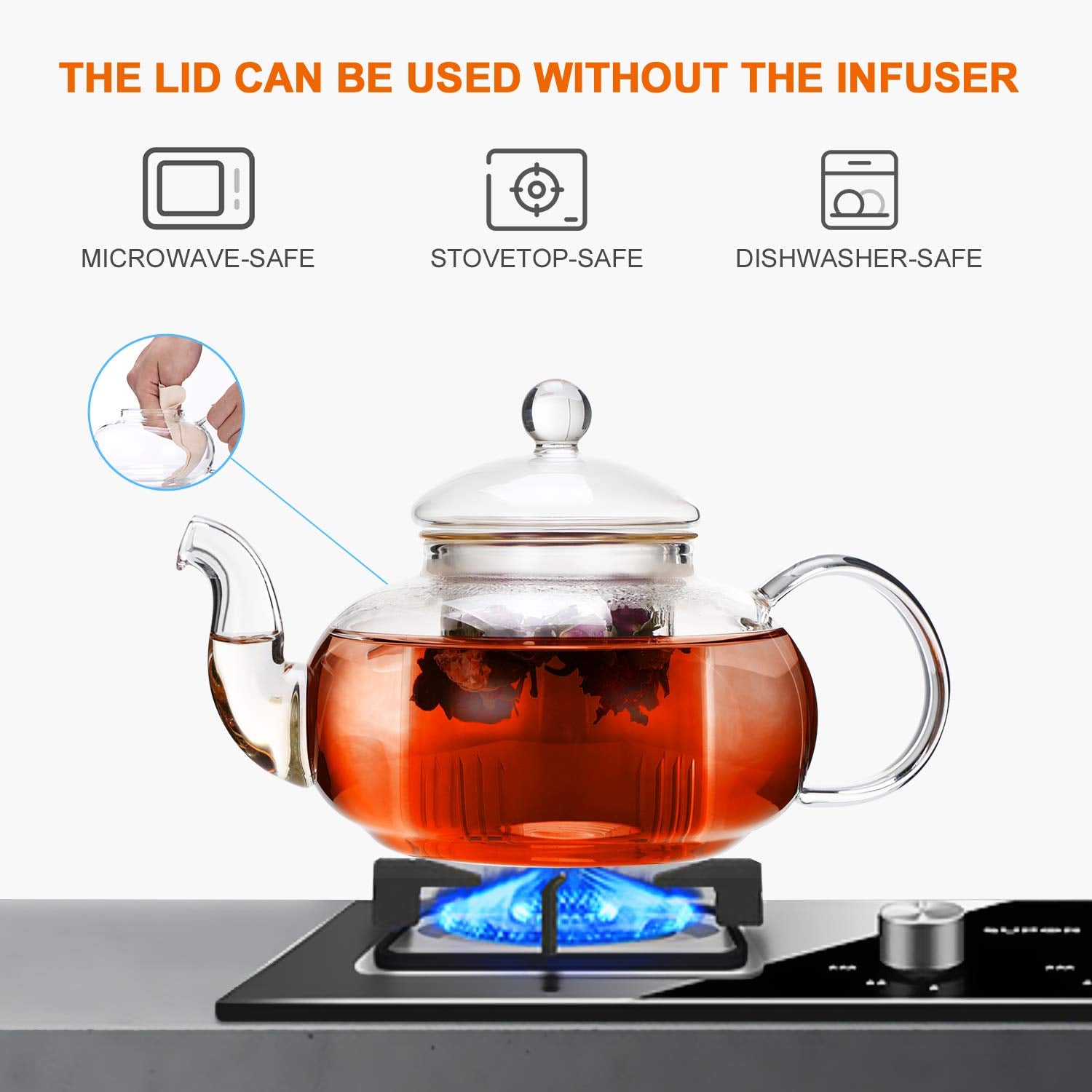 Cnglass 1200Ml Glass Teapot With Removable Infuser,Stovetop Safe Tea Kettle,Blooming & Loose Leaf Tea Pot