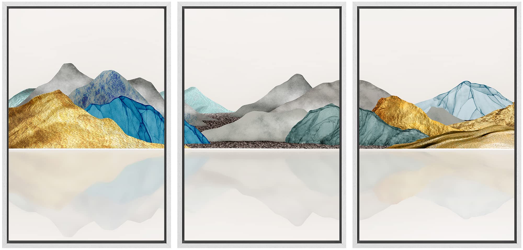 Signwin Framed Canvas Print Wall Art Set Vibrant Gold Teal Mountain Range Nature Wilderness Illustrations Modern Art Decorative