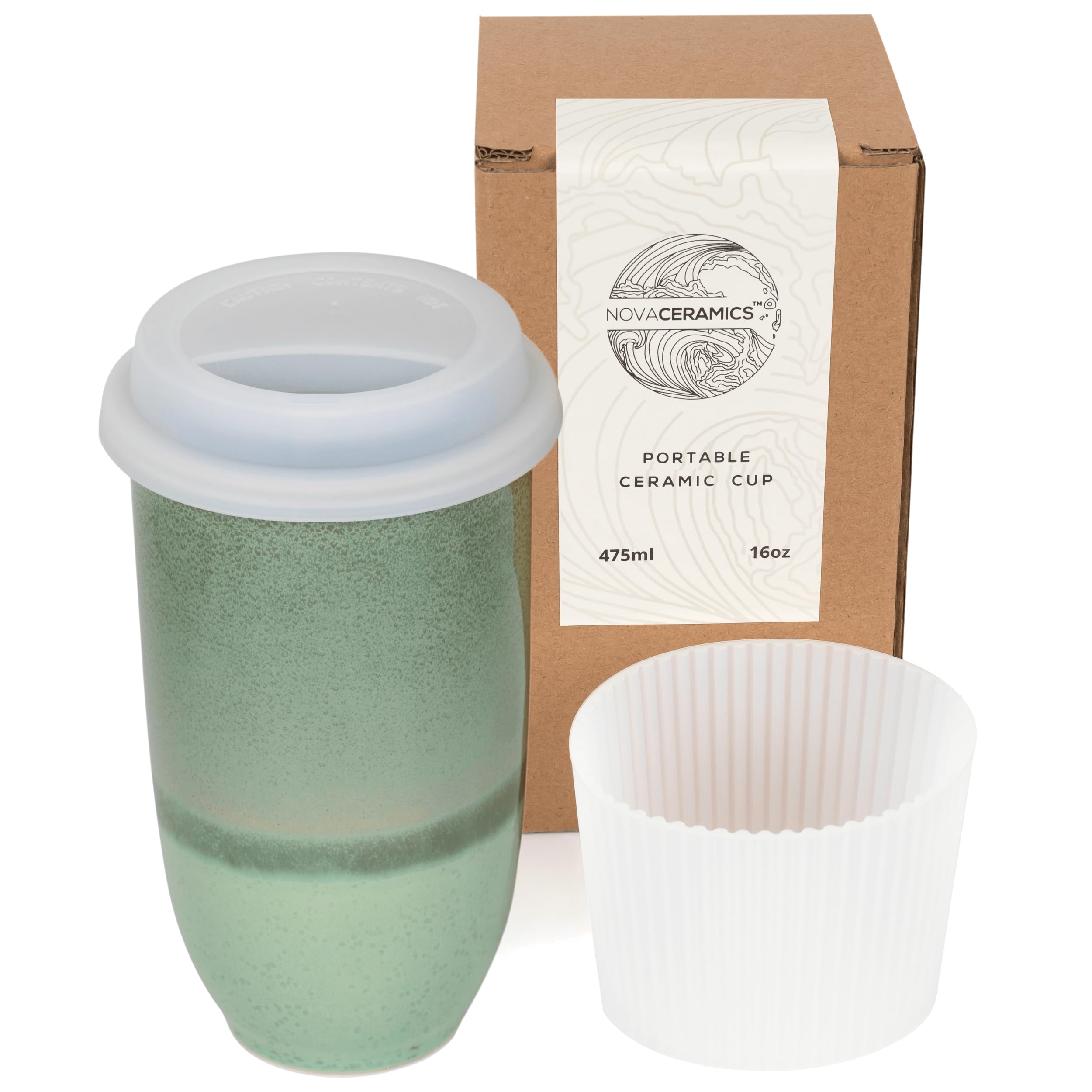 NOVA CERAMICS Coffee Travel Mug - Reusable Coffee - Microwave & Dishwasher Safe Coffee Green Tumbler - Gifts For Women Men Him H