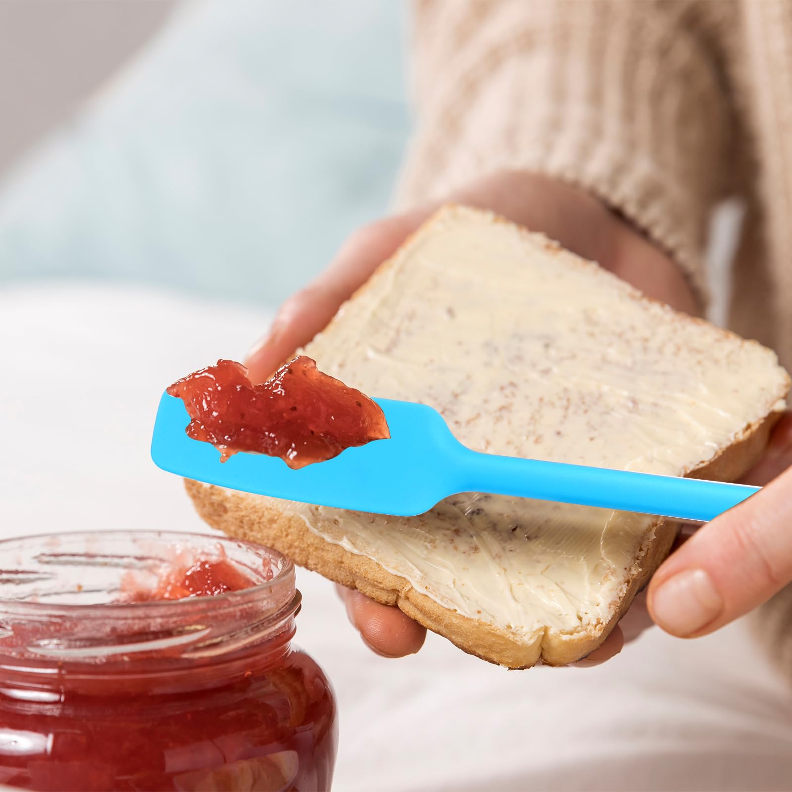 3 Pcs Silicone Jar Spatulas With Long Handle, Jam Spreader Rubber Spatula Heat Resistant Non-Stick Silicone Scraper Small Spatul