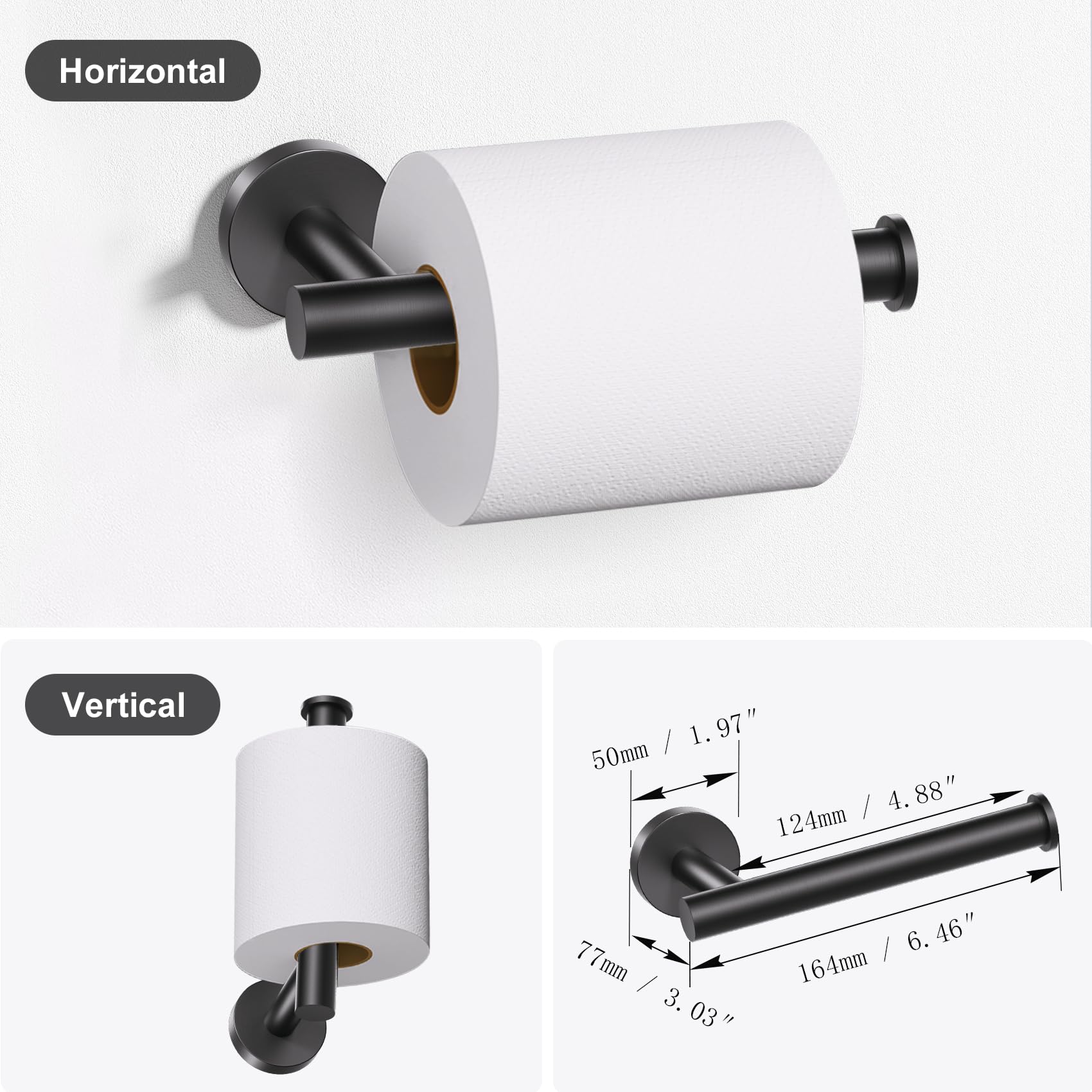 Lairuier Bathroom Hardware Set  4-Piece Towel Bar Set Include Toilet Paper Holder Towel Ring and 2 Towel Hooks Stainless Steel Wall Mounted Bathroom Hardware Accessories Set (Matte Black)