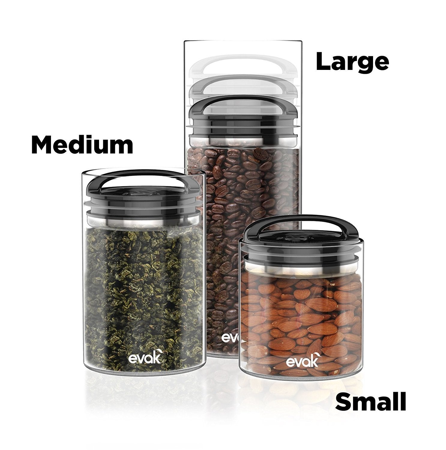 Prepara Evak Compact Glass Food Storage, 16 Ounce, Black