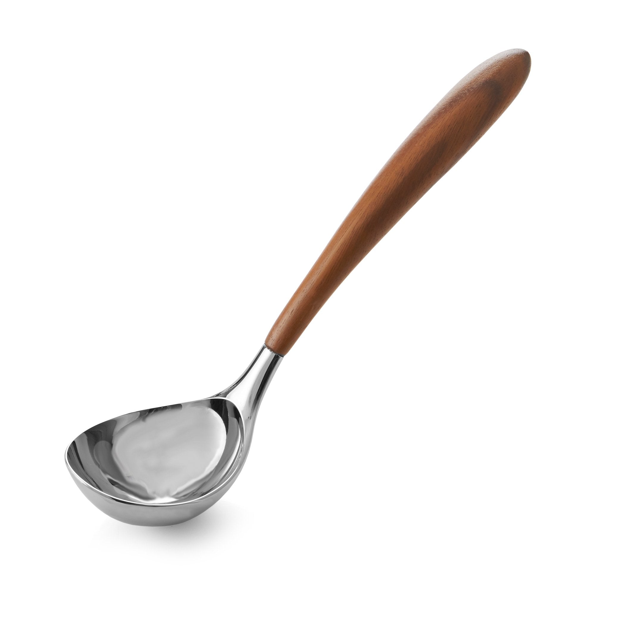 nambe Curvo Kitchen Ladle | 12.5 Inch Ladle for Serving Soups, Stews, and Sauces | Made of Stainless Steel and Acacia Wood | Des