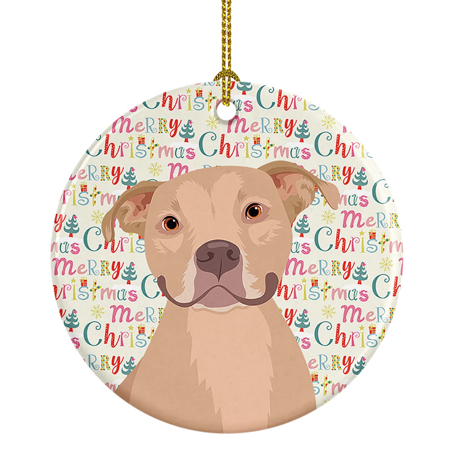 Carolines Treasures Pit Bull Fawn #1 Christmas Ceramic Ornament Christmas Tree Hanging Decorations for Home Christmas Holiday, 