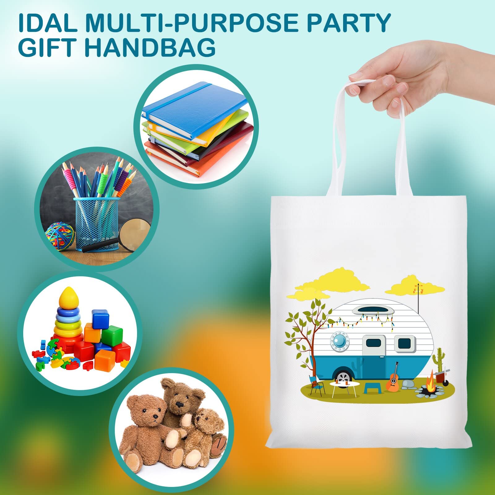 Kajaia 24 Pack Camping Party Favor Bags With Handle Reusable Camping Themed Gift Bags Fabric Cloth Totes Goody Supplies For Part