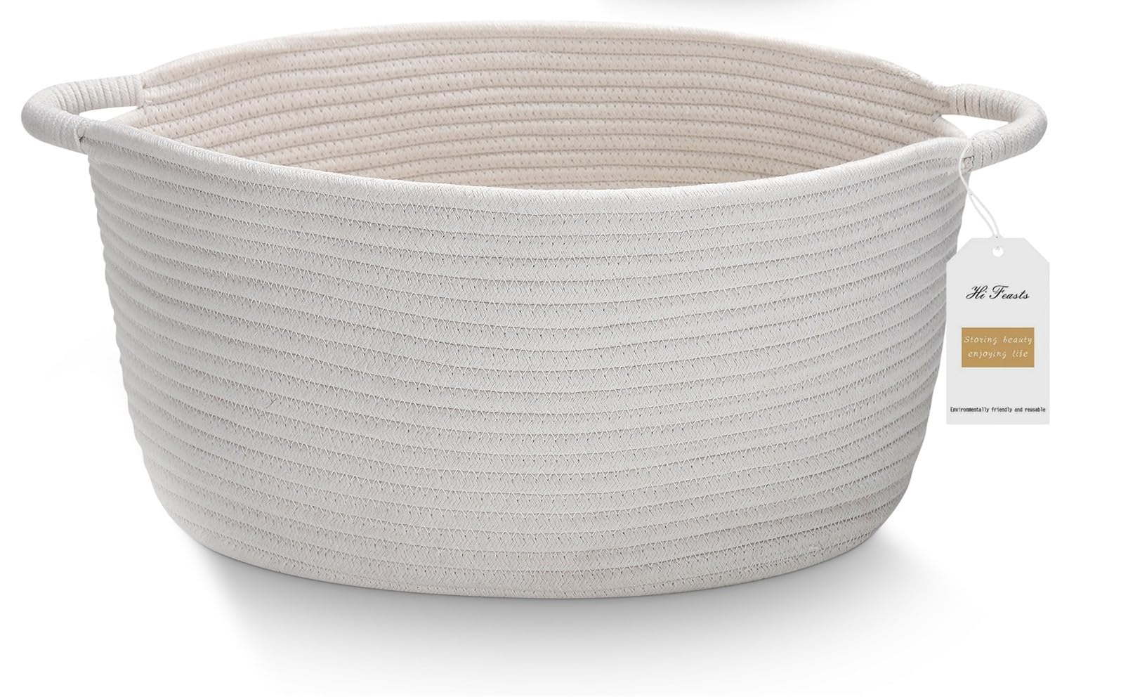 Hifeasts Cotton Rope Storage Basket With Handles, Medium Basket, 17 ''L X 12.5'' W X 8.5 ''H, Home Decor Basket, Towel Basket, B