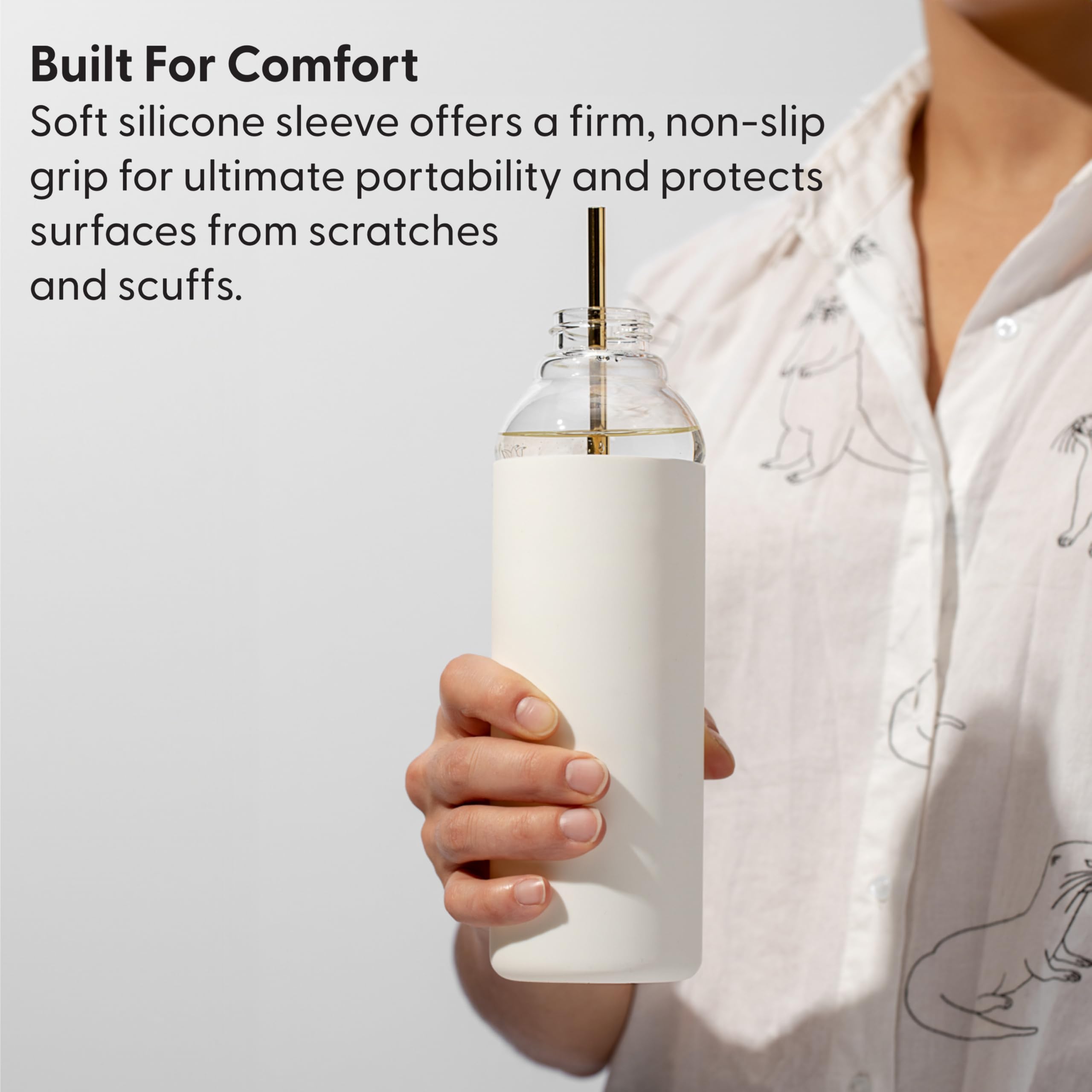 W&P Porter Glass Water Bottle 20 oz - Terrazzo Charcoal Silicone Sleeve, Reusable for Coffee, Tea, and Water