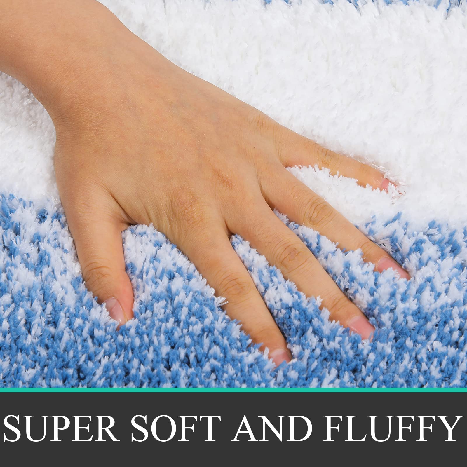 Bsmathom Bathroom Rug Set 3 Piece  Non-Slip Plush Shaggy Bath Mat  Soft and Absorbent Microfiber Bath Rugs for Bathroom  Tub and Shower Machine Washable Blue