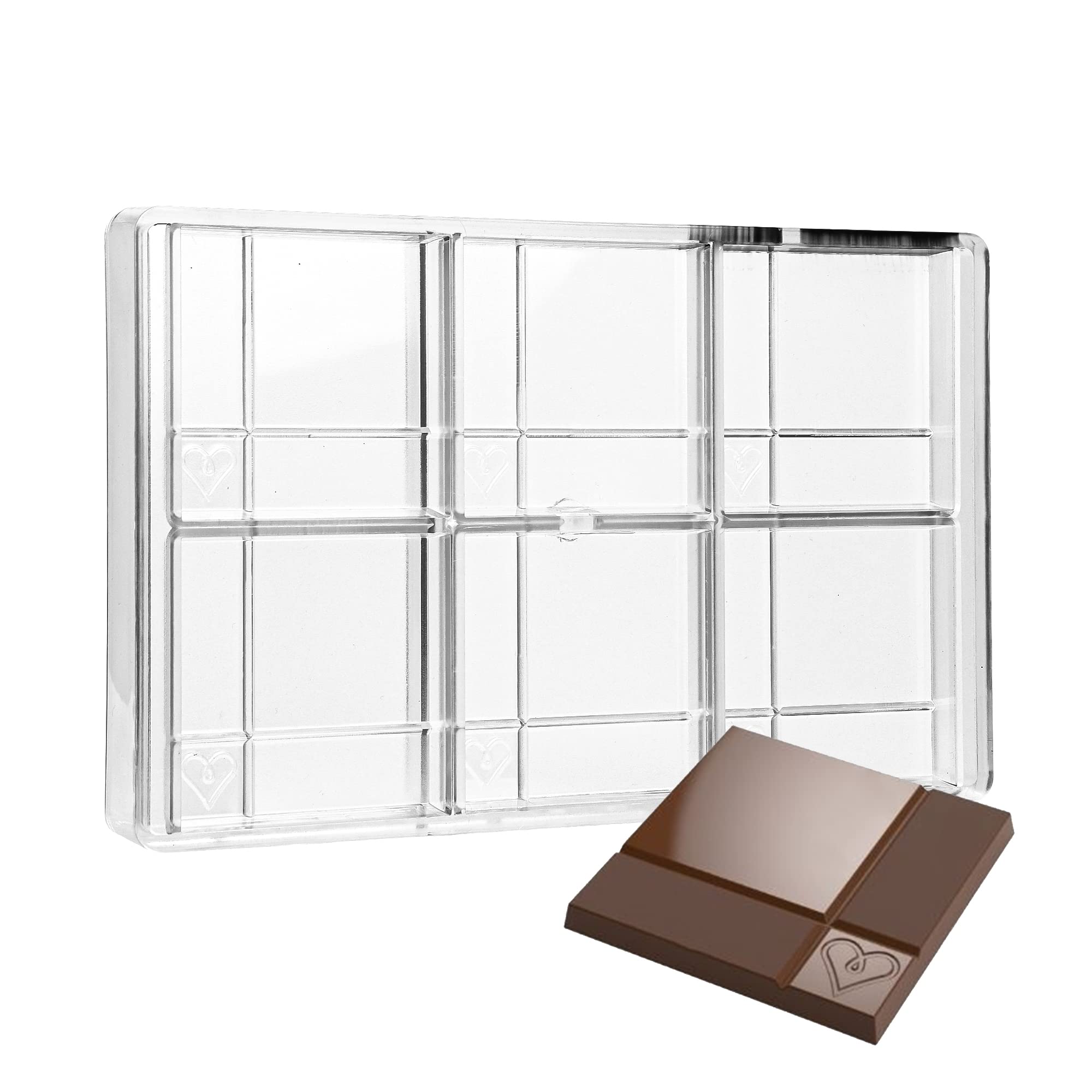 Greyas Cm 3840 Louis Amado Clear Polycarbonate Chocolate Mold Candy Mould With 6 Grooved-Square-With-Heart Cavities, Each 80Mm X