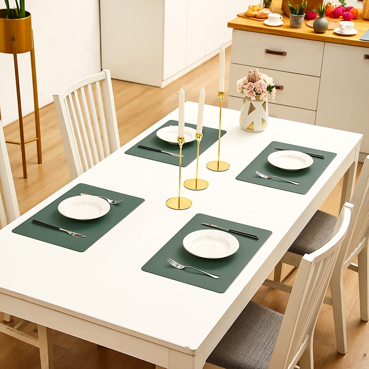 Vinjiasin Placemats Set Of 6 Green Leather Place Mats For Indoor Outdoor Kitchen Table Mats Waterproof Heat Resistant Wipeable W
