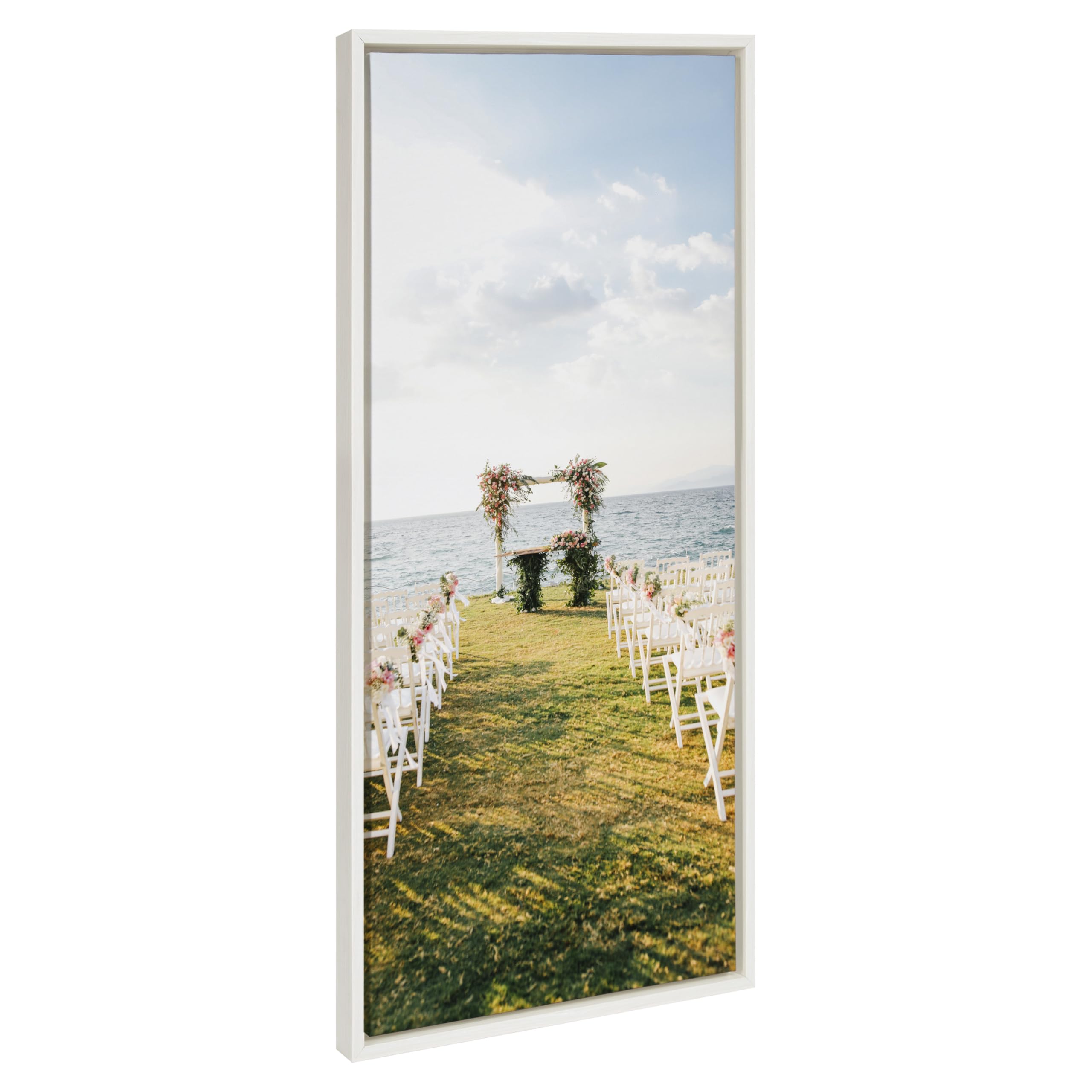Kate And Laurel Sylvie Custom Printed Framed Canvas Wall Art, 18X40 White, Personal Canvas Print With Your Photos For Bedroom Or