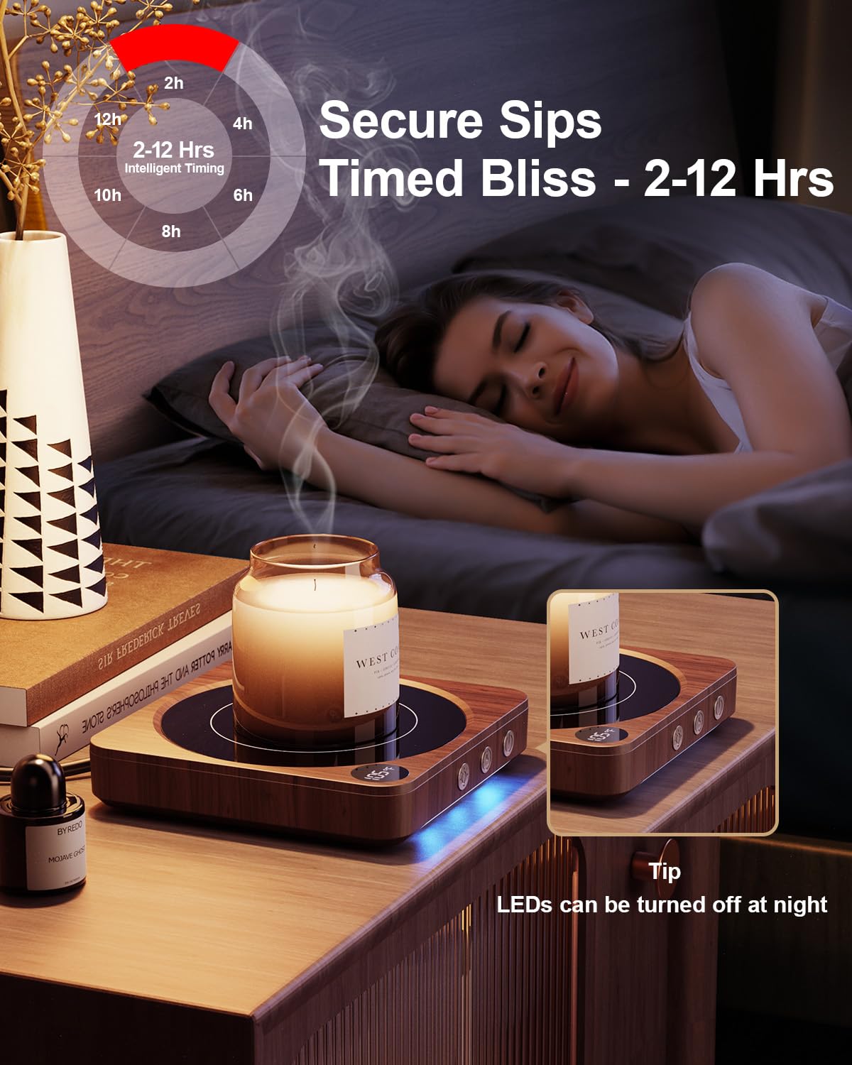 House Gem Mug Warmer - 36W Coffee Mug Warmer For Desk With Temperature Display, 2-12Hrs Auto Shut Off, Smart Candle Warmer - Ide