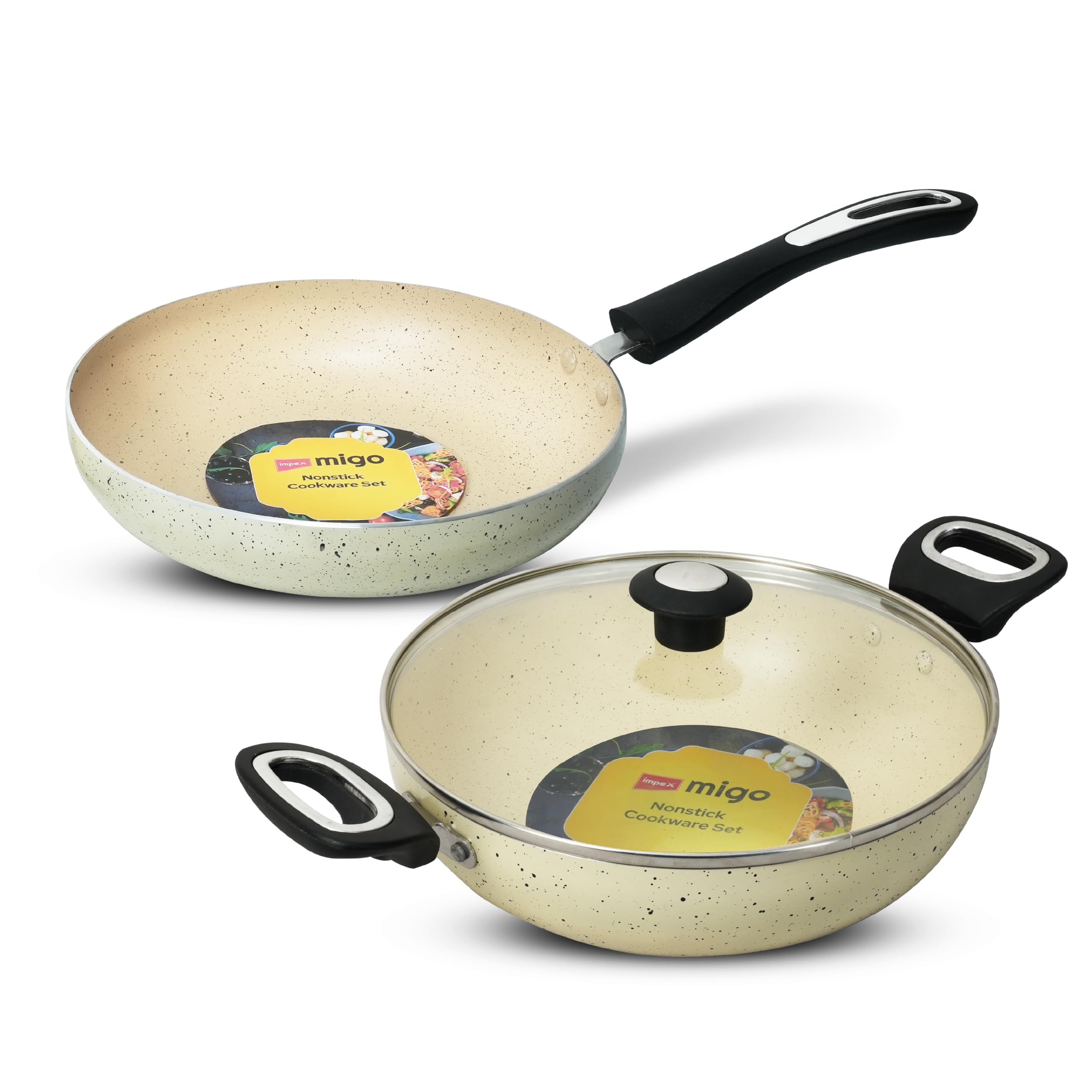 Impex Migo Nonstick Cookware Set | 3 Pcs Induction Bottom With 3 Mm Thickness | Aluminium With Granite Finish | 5 Layer Super Gr