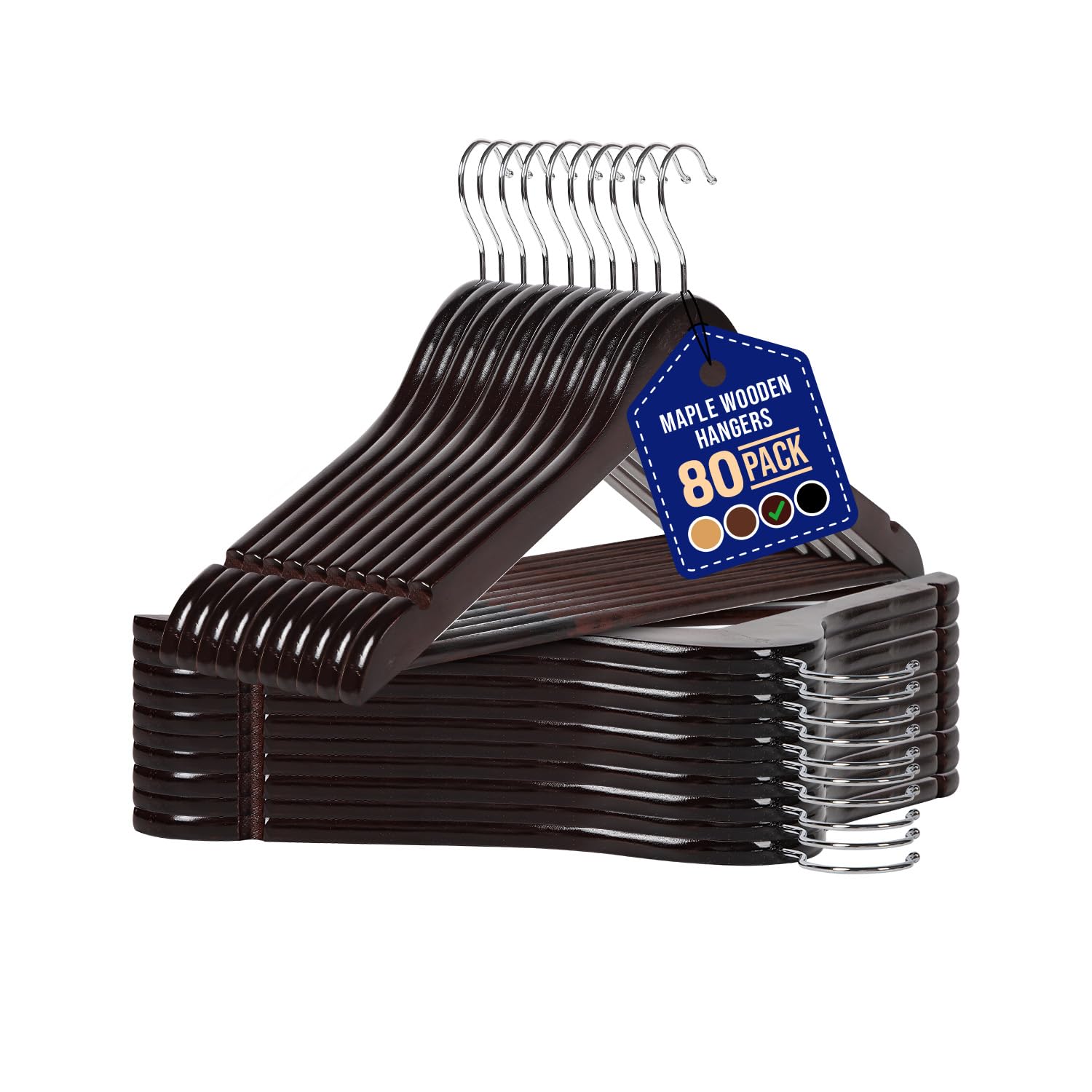 Lifemaster Wooden Hanger Set - 80 Pieces Non-Slip Versatile Closet Space-Saving Hanger Set For Suit, Coat, Camisole, Jacket, Pan