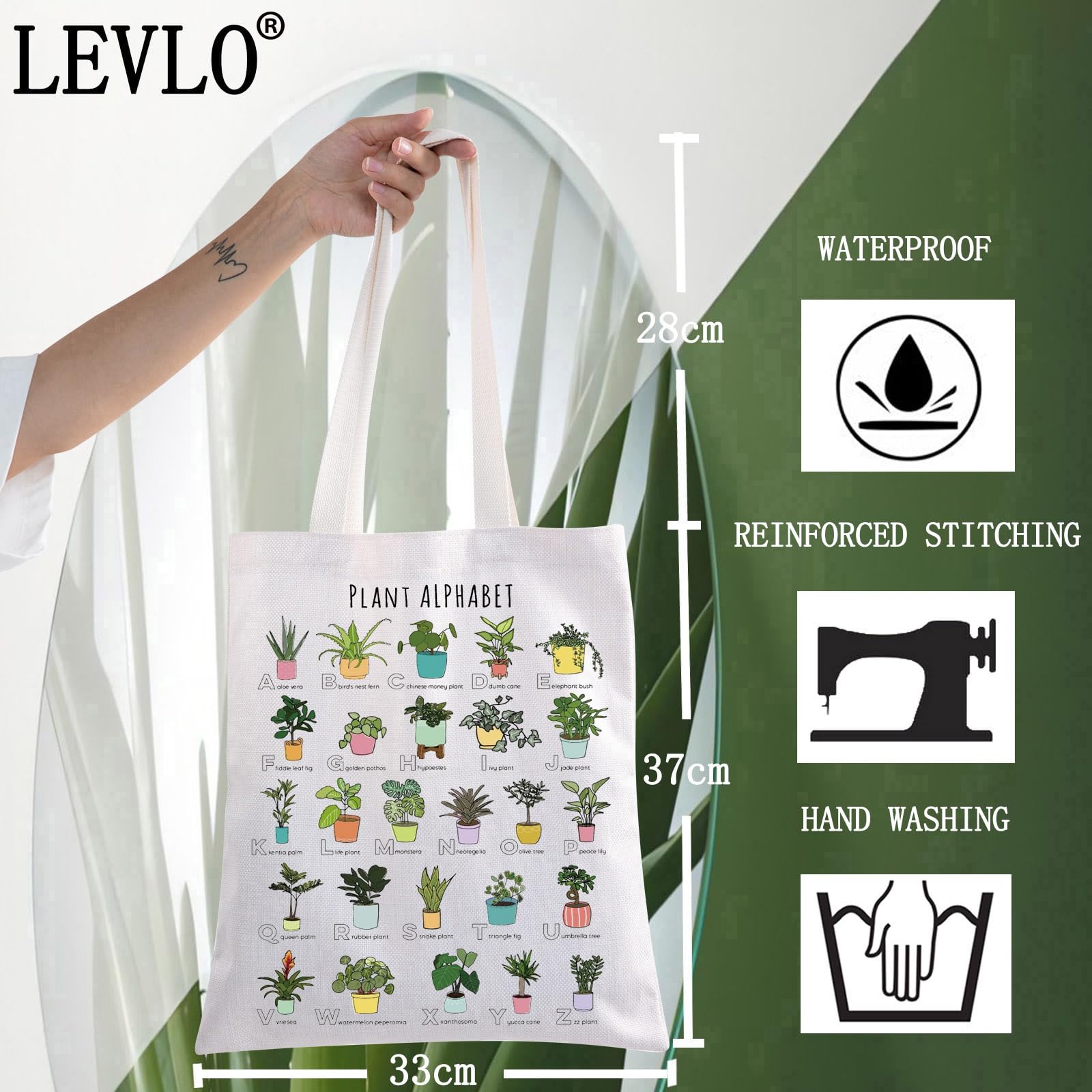 Levlo Funny Plant Alphabet Tote Bag Gardener Gift Botanist Shoulder Bag House Plant Merchandise (Plant Alphabet Tote)