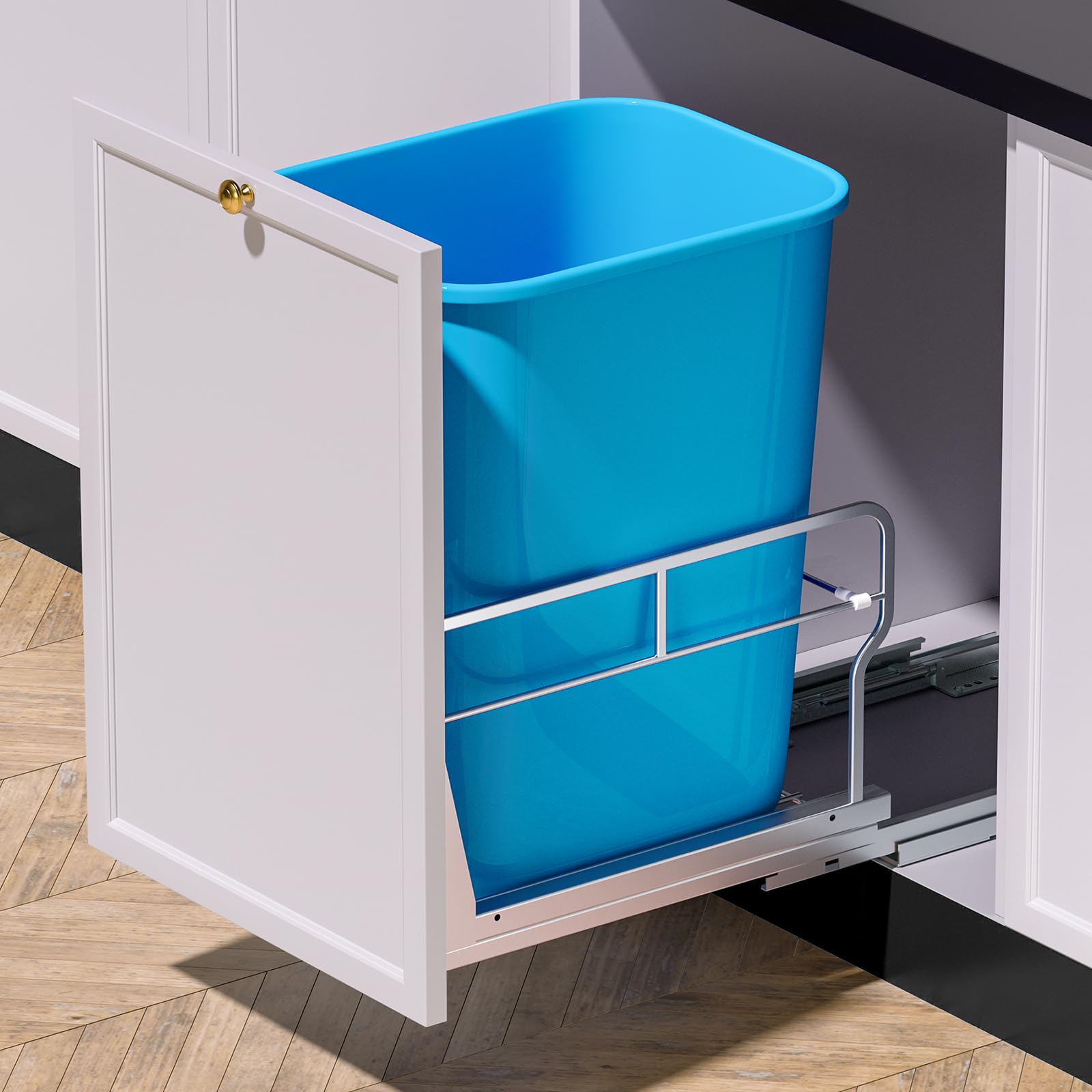 Insputer Pull Out Trash Can Under Cabinet with Soft-Close Slides, Heavy Duty Under Sink Trash Can Kit for Kitchen, Garbage Can N