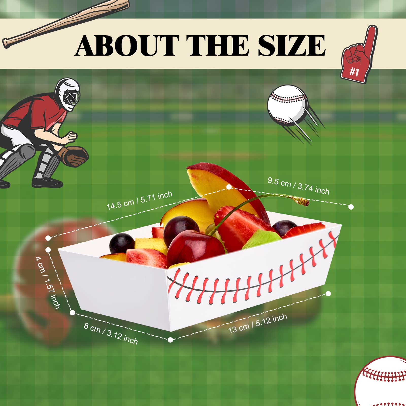 Crtiin 200 Pieces Baseball Party Paper Food Trays Baseball Party Supplies Nacho Food Tray Snack Candy Holder Trays Disposable Se