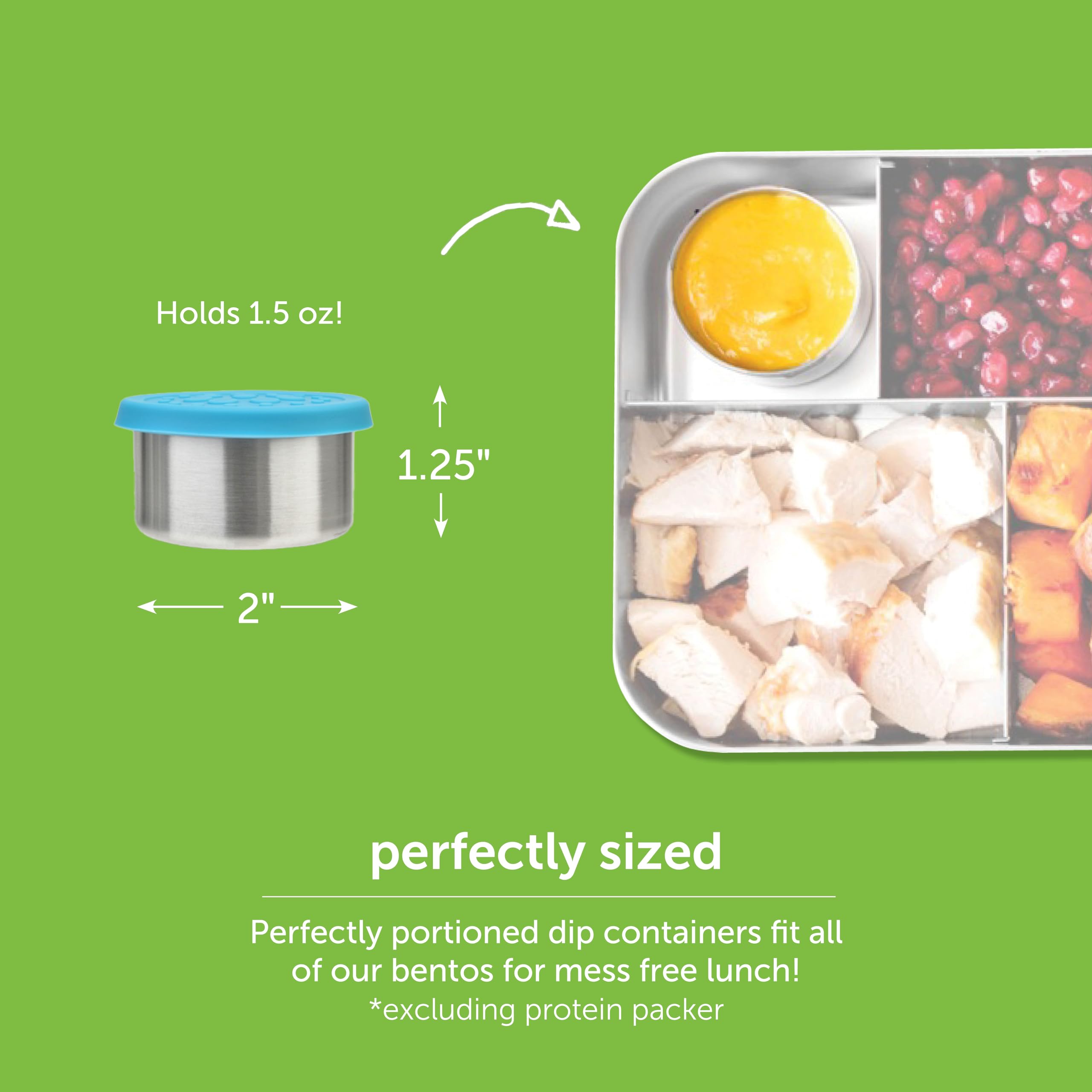 Lunchbots Tiny Dips Condiment Containers - Set Of 3 - Perfect Portion Cups - Spill Proof Lunch Box Sauce Container With Lid - Fo