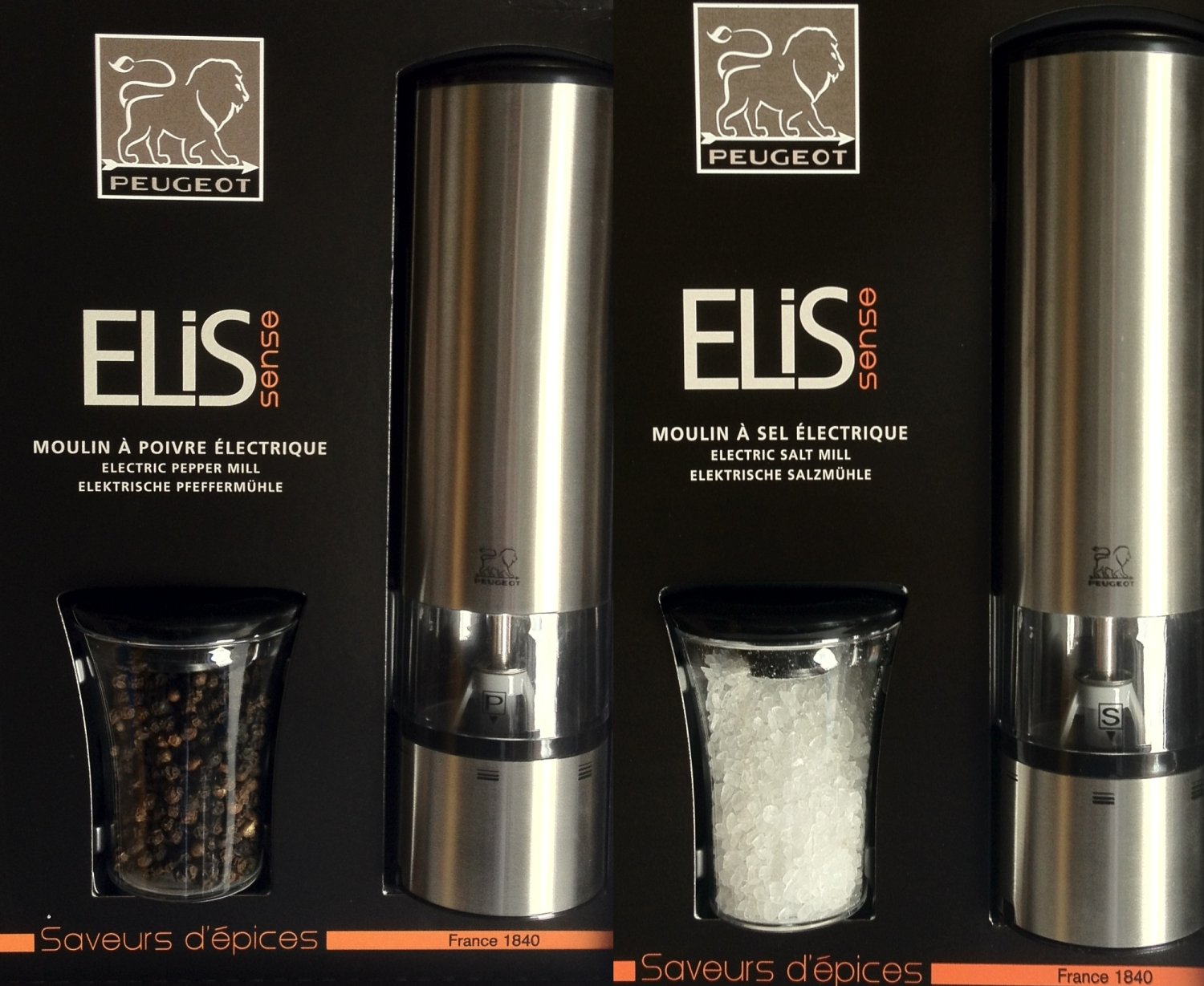 Peugeot Electric Salt & Pepper Mill Set - Stainless Steel, Blue, Model PM27179