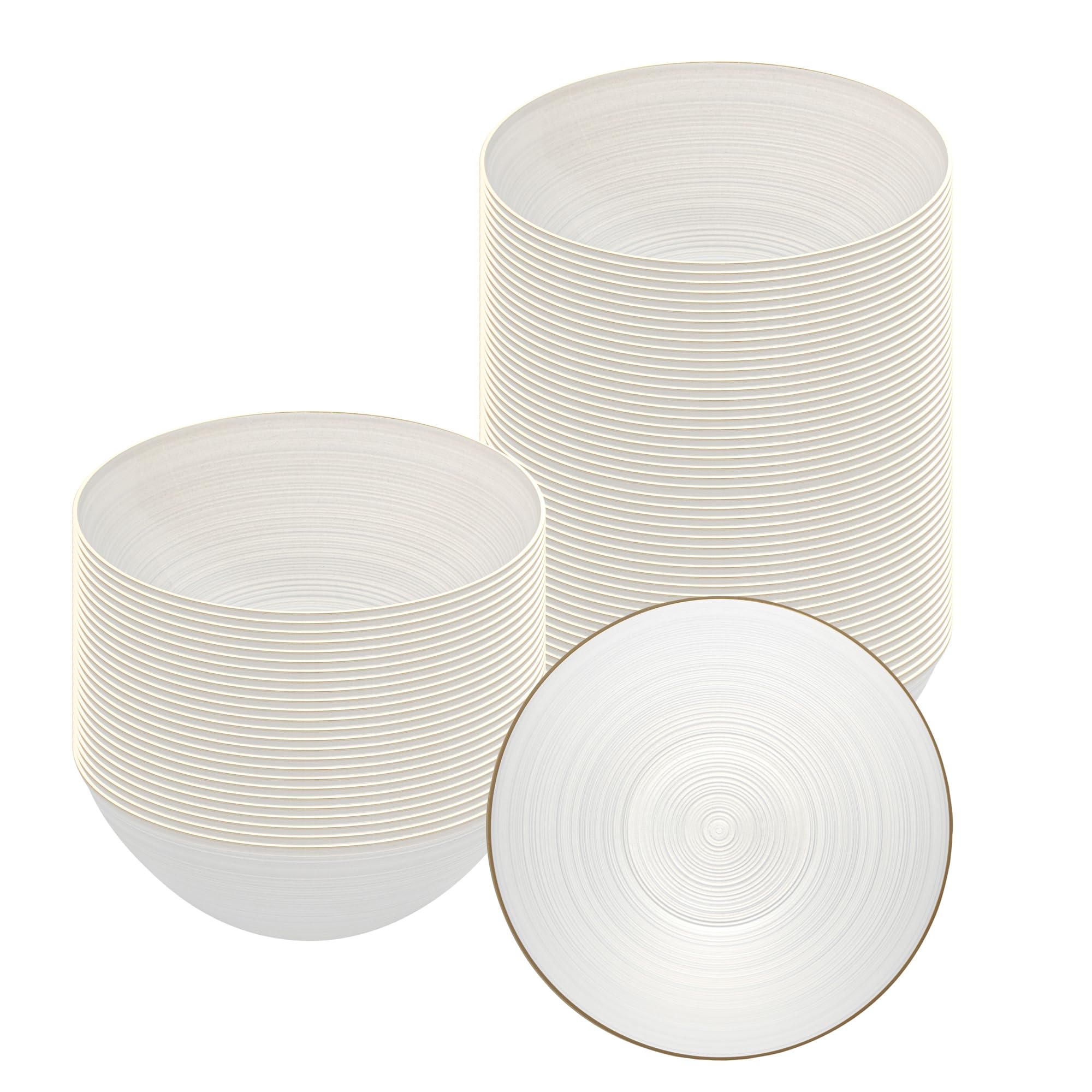 Restaurantware Plastic Serving Bowls 20 Count 16-Ounce Gold Rimmed Disposable Dinner Bowls White Round Elegant Design