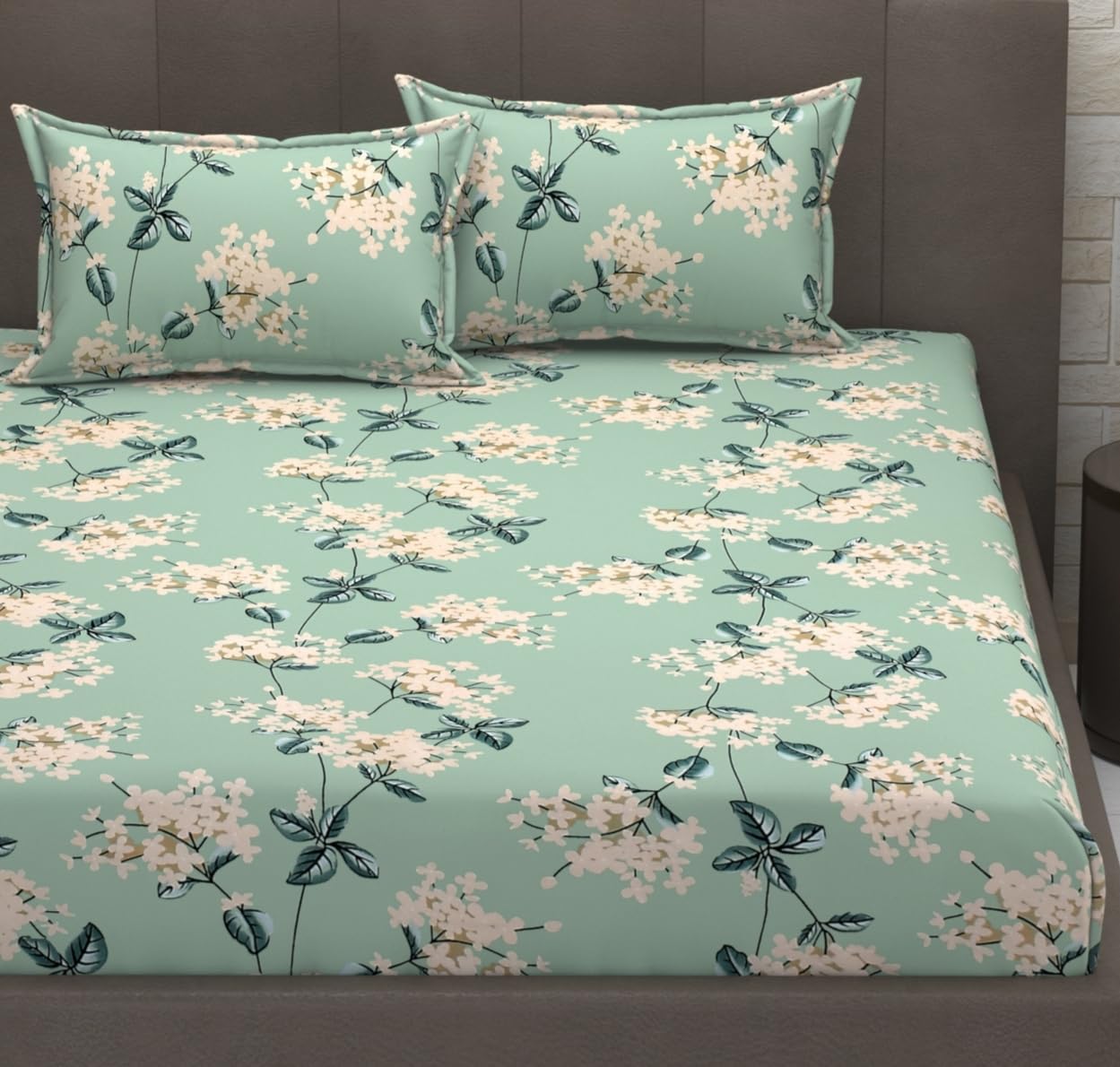 Vram Fitted Bedsheet (Pista Green, 72 X 72 Queen Fitted)