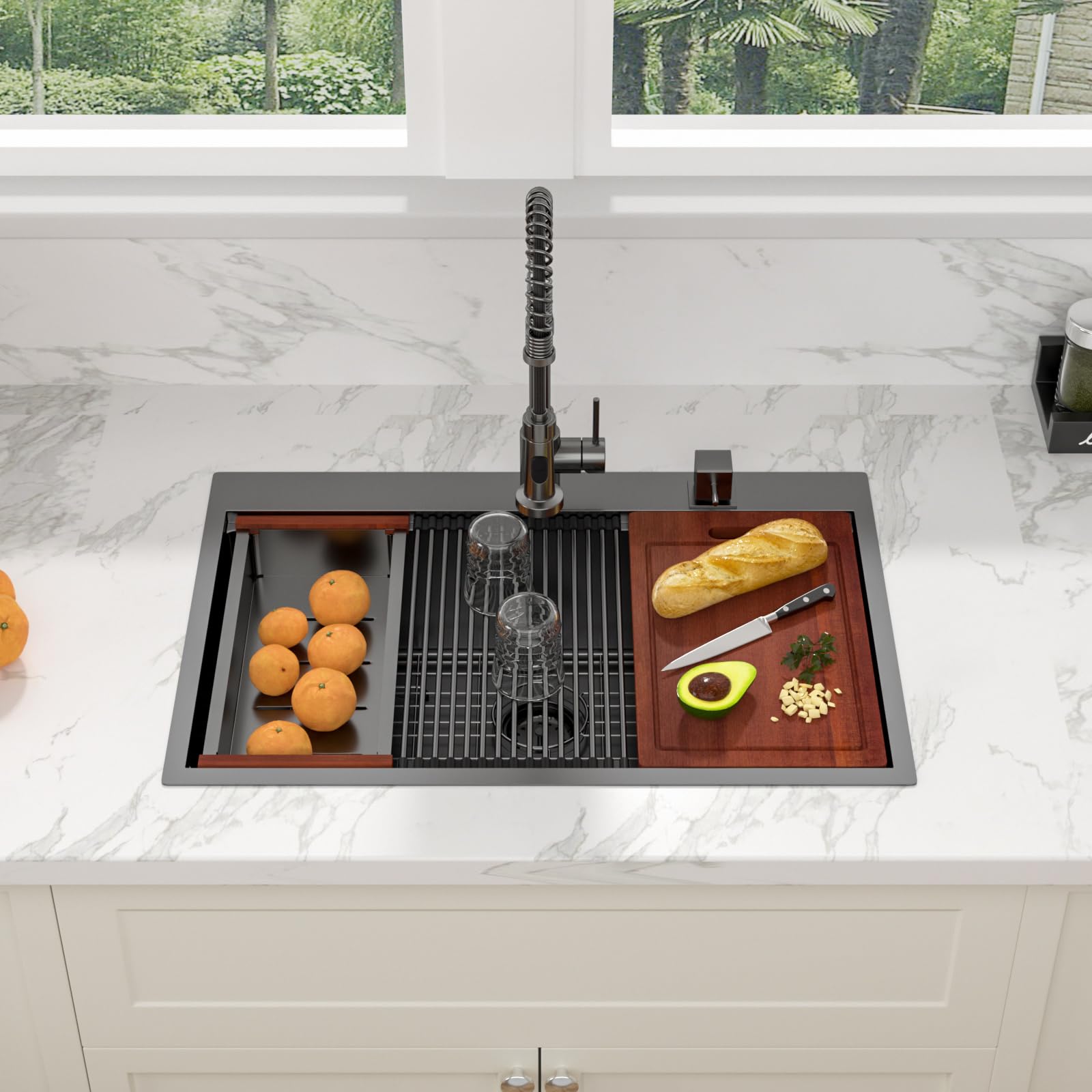 Sarlai 30 Drop Kitchen Sink Black Stainless Steel - 30 X 22 Inch Kitchen Sink Drop In Topmount Ledge Workstation 16 Gauge Gunmet