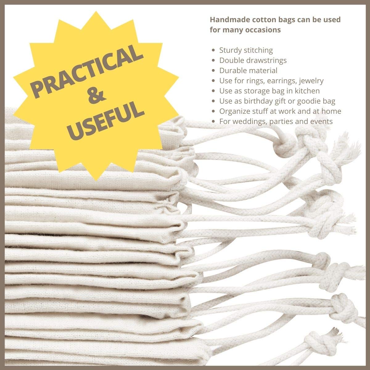 100 Percent Cotton Muslin Drawstring Bags 12-Pack For Storage Pantry Gifts - Unbleached (10 X 12 Inch - 12 Pack, Beige)