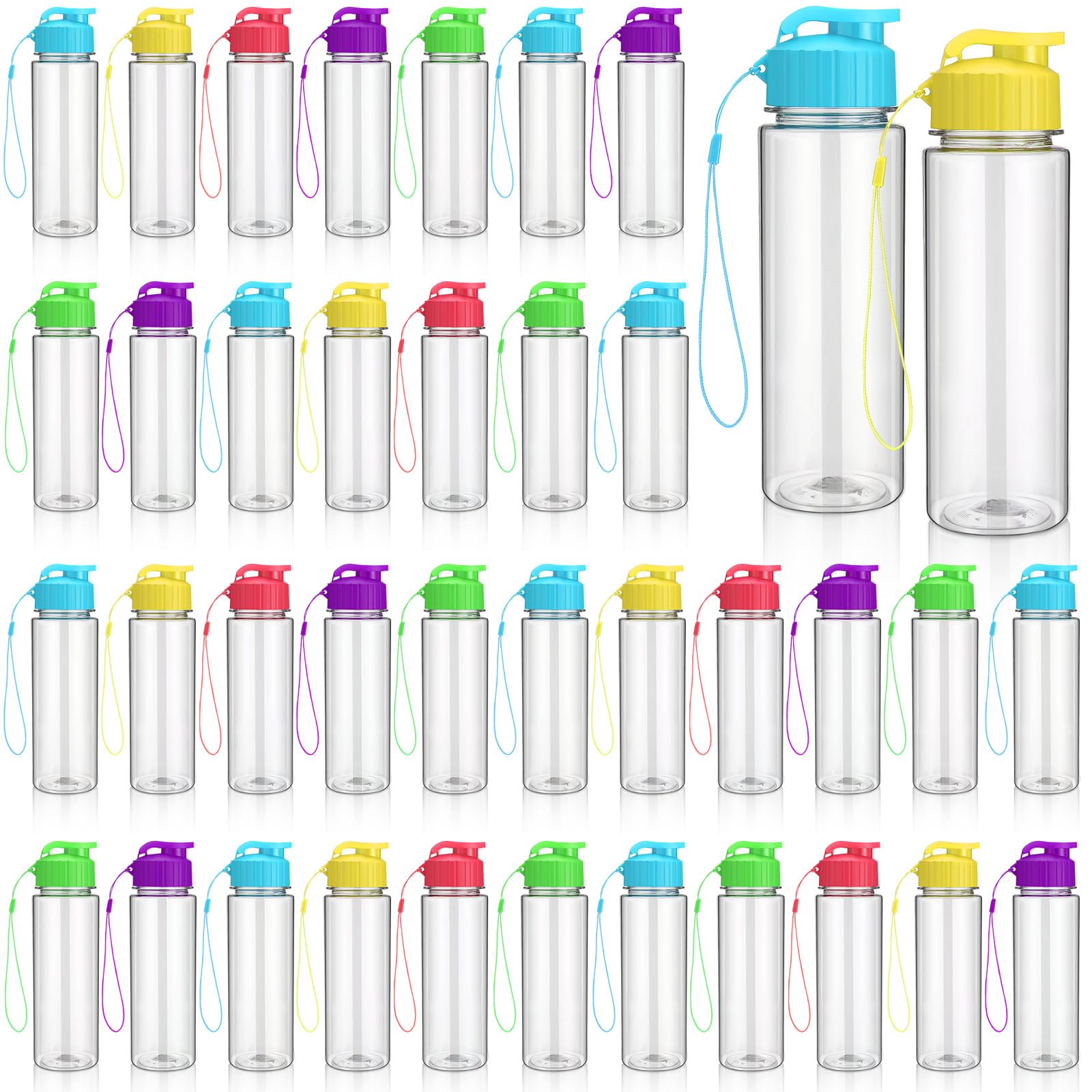 Domensi 50 Pieces Plastic Water Bottle Bulk 17 oz Sports Adults Reusable Large Water Bottles with Leak Proof Flip Top for Adults
