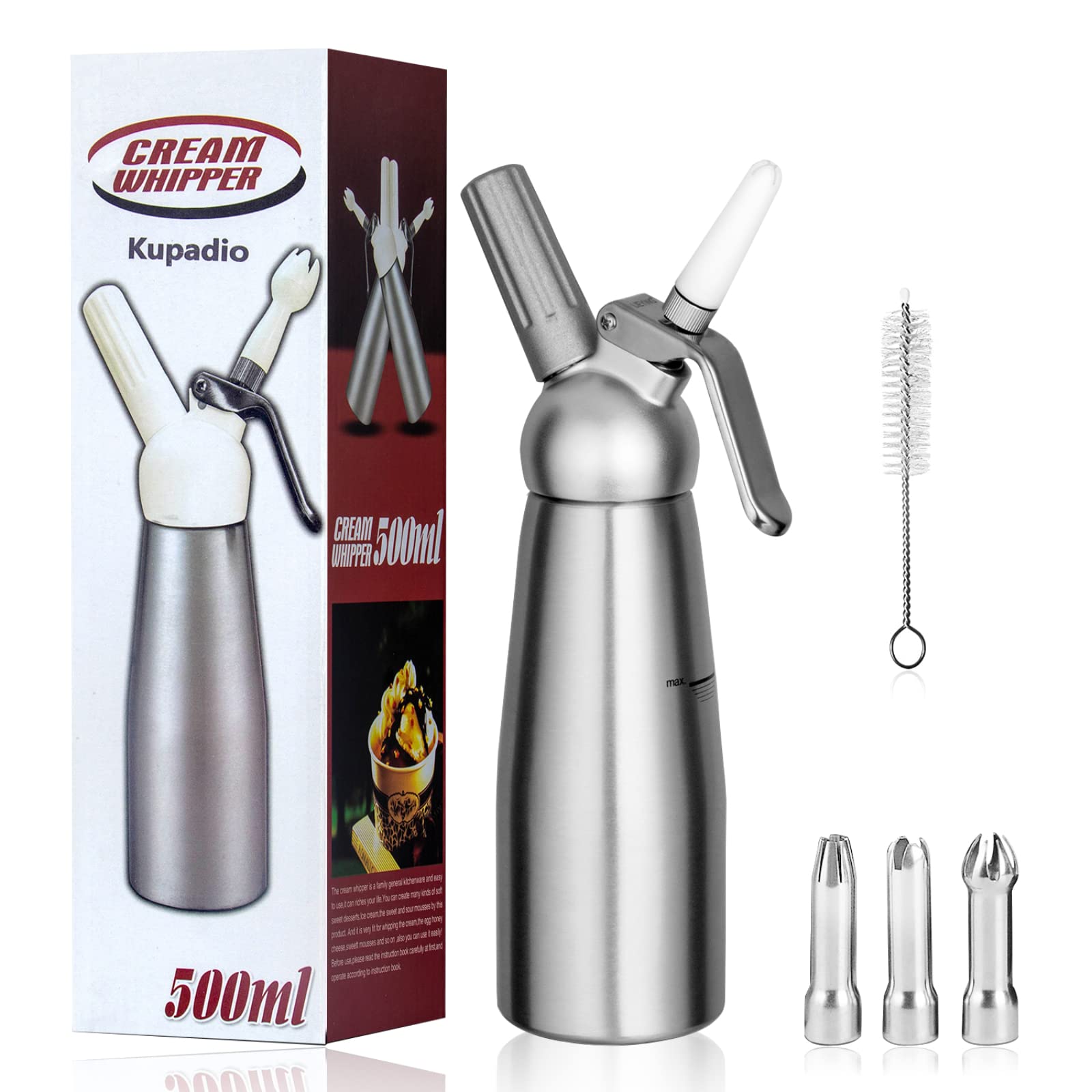 Professional Aluminum Whipped Cream Dispenser Cream Maker 500Ml (1 Pint) For Desserts Gourmet Cream Whipper With 3 Decorating No