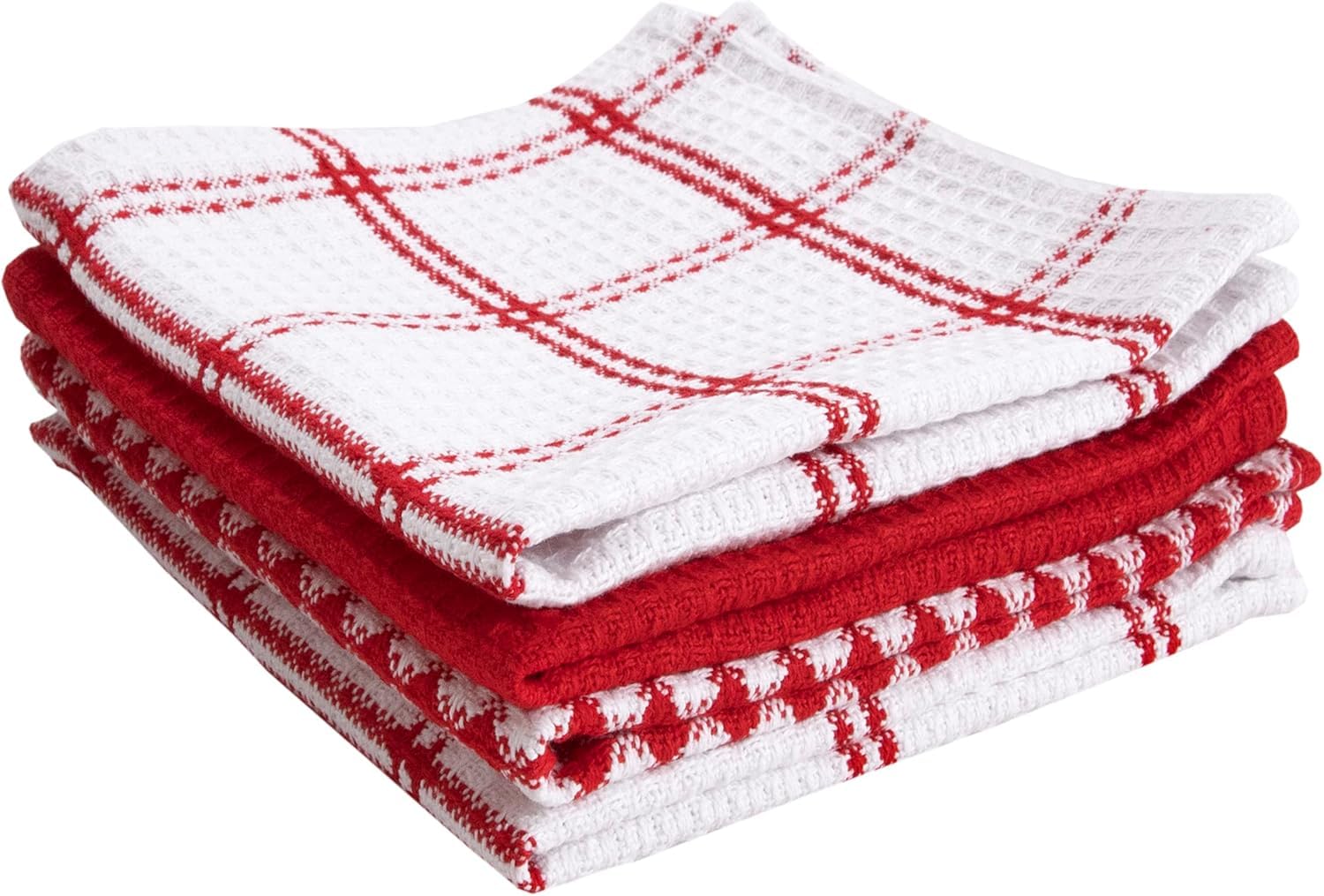 T-fal Premium Waffle Dish Cloths (4-Pack)  12''x13'' Highly Absorbent  Super Soft Long Lasting 100% Cotton Flat Waffle Dish Towel for Washing Dishes  Red