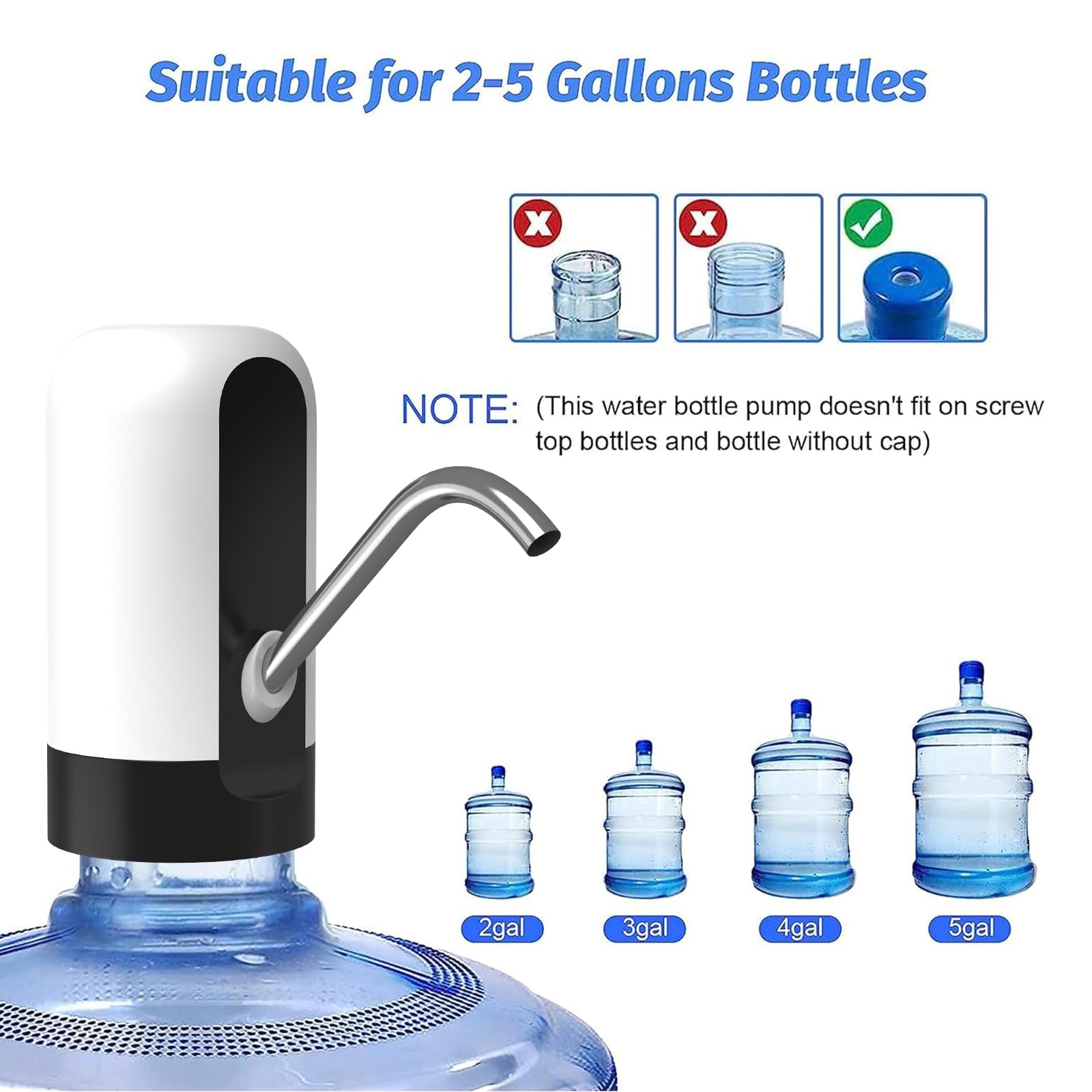 GetKen 5 Gallon Water Dispenser Pump Rechargeable  Water Dispenser for 5 Gallon Bottle Bottom Loading  Portable USB Charging Automatic Drinking Mini Water Jug Dispenser