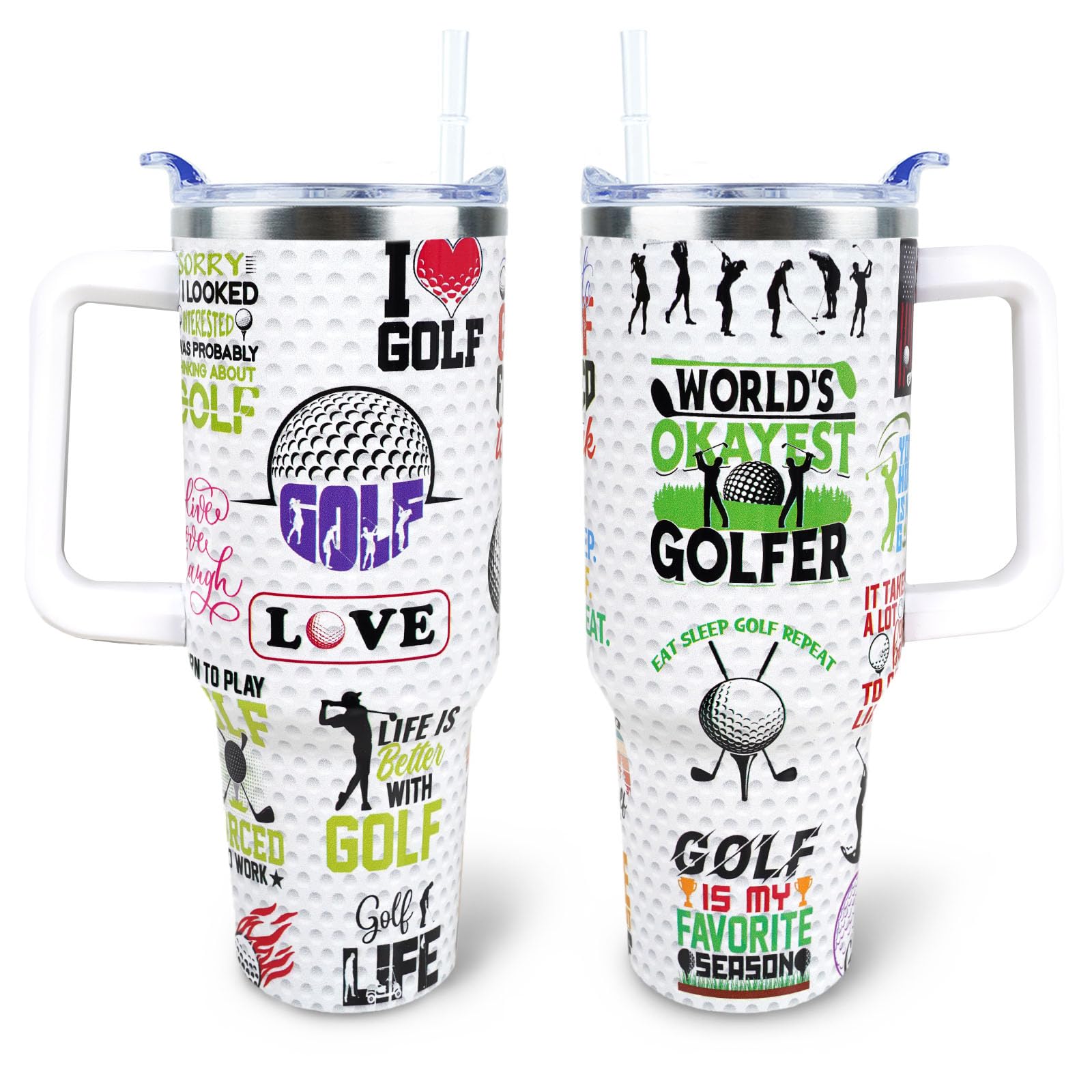 XAIVEZL Golf Tumbler 40 oz Tumbler with Handle and Straw Lid Leak Proof - Cool Gifts for Golfers Travel Coffee Mug Insulated for