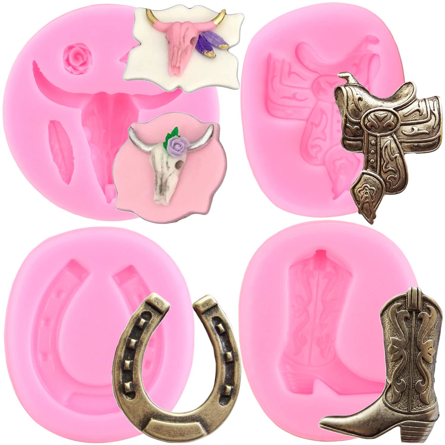Mujiang Bull Head Silicone Molds Horse Saddle Horseshoe Hoof Horseshoe Boot Fondant Molds For Cake Decorating Candy Chocolate Gu