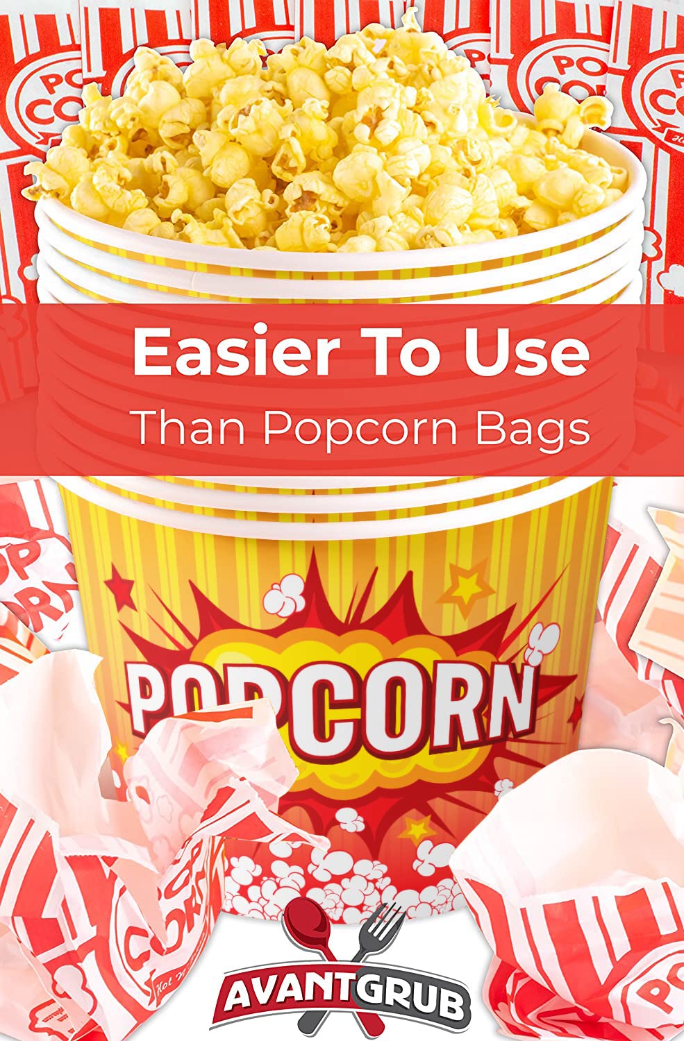 Greaseproof, Retro 85Oz Popcorn Buckets 50 Pack. Reusable And Durable Pop Corn Tubs In Red Yellow. Large Disposable Containers P