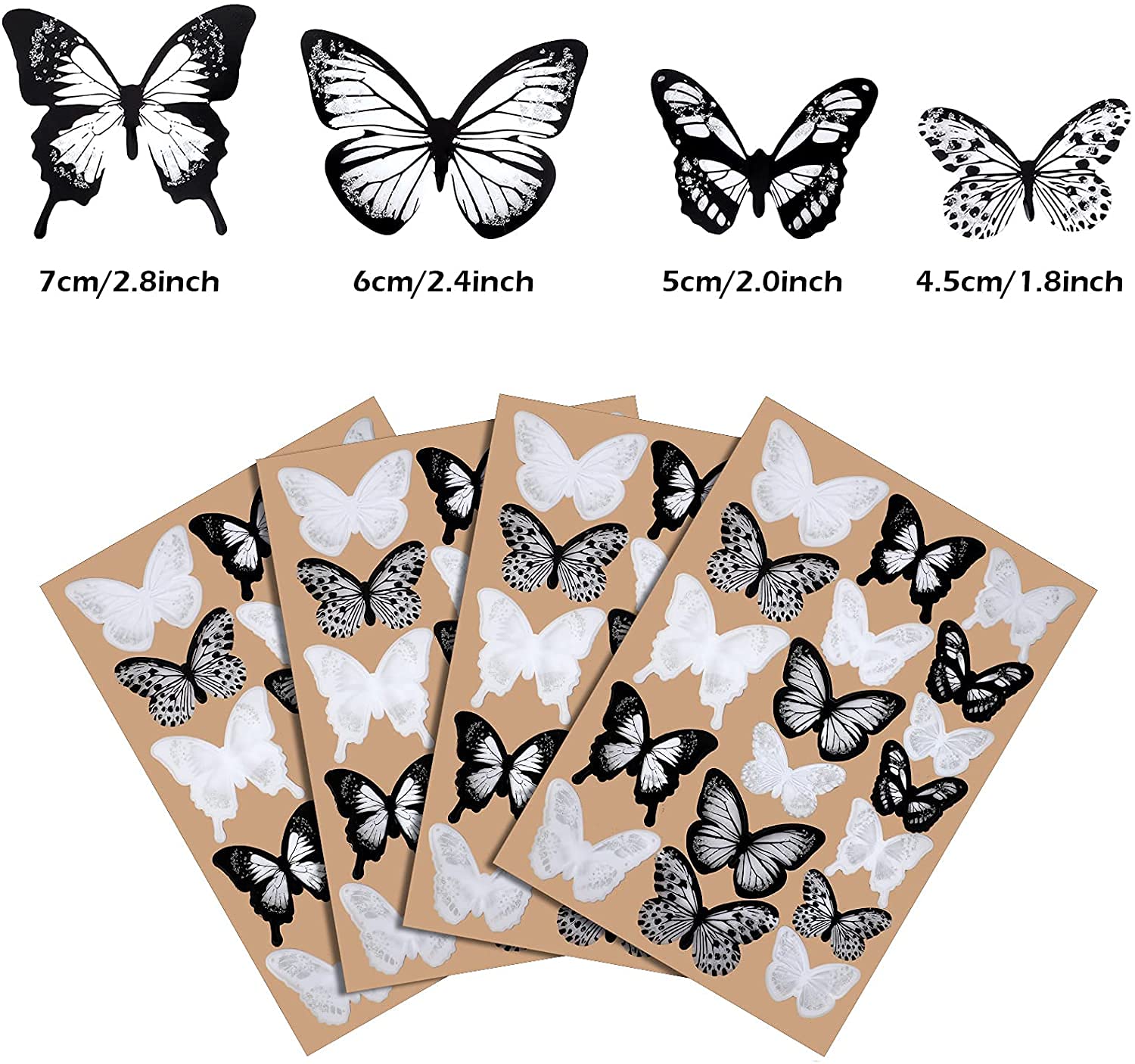 Hzmm 72 Pcs 3D Butterfly Wall Stickers, Waterproof Pvc, Black & White, Removable Paper Decals With Sticky Dots For Window, Furni