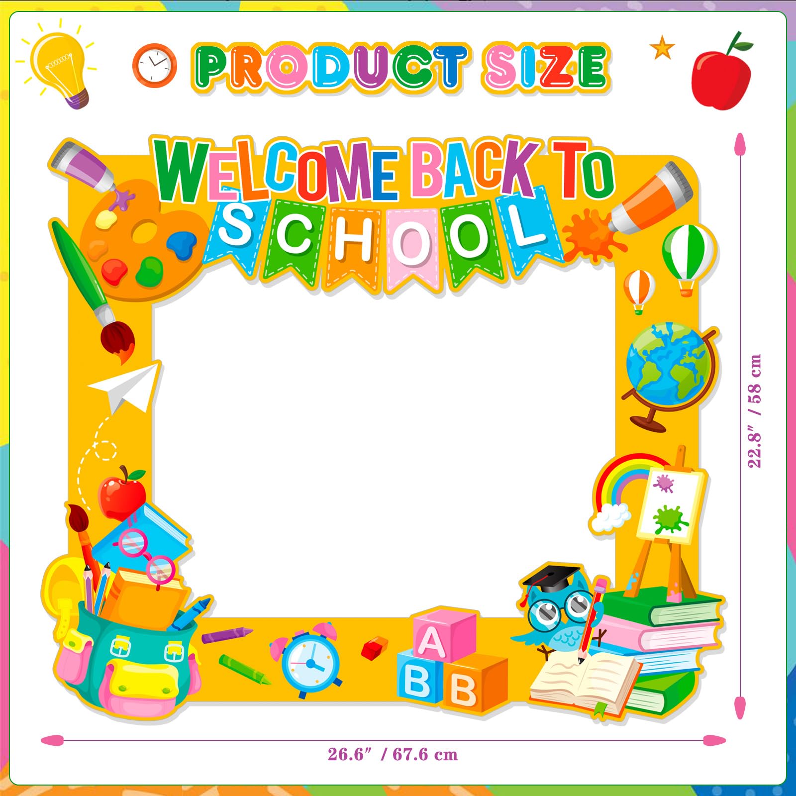 Howaf Back To School Photo Booth Props Kit, 1 Welcome Back School Photo Booth Frame 25Pcs First Day Of School Selfie Props Kit,