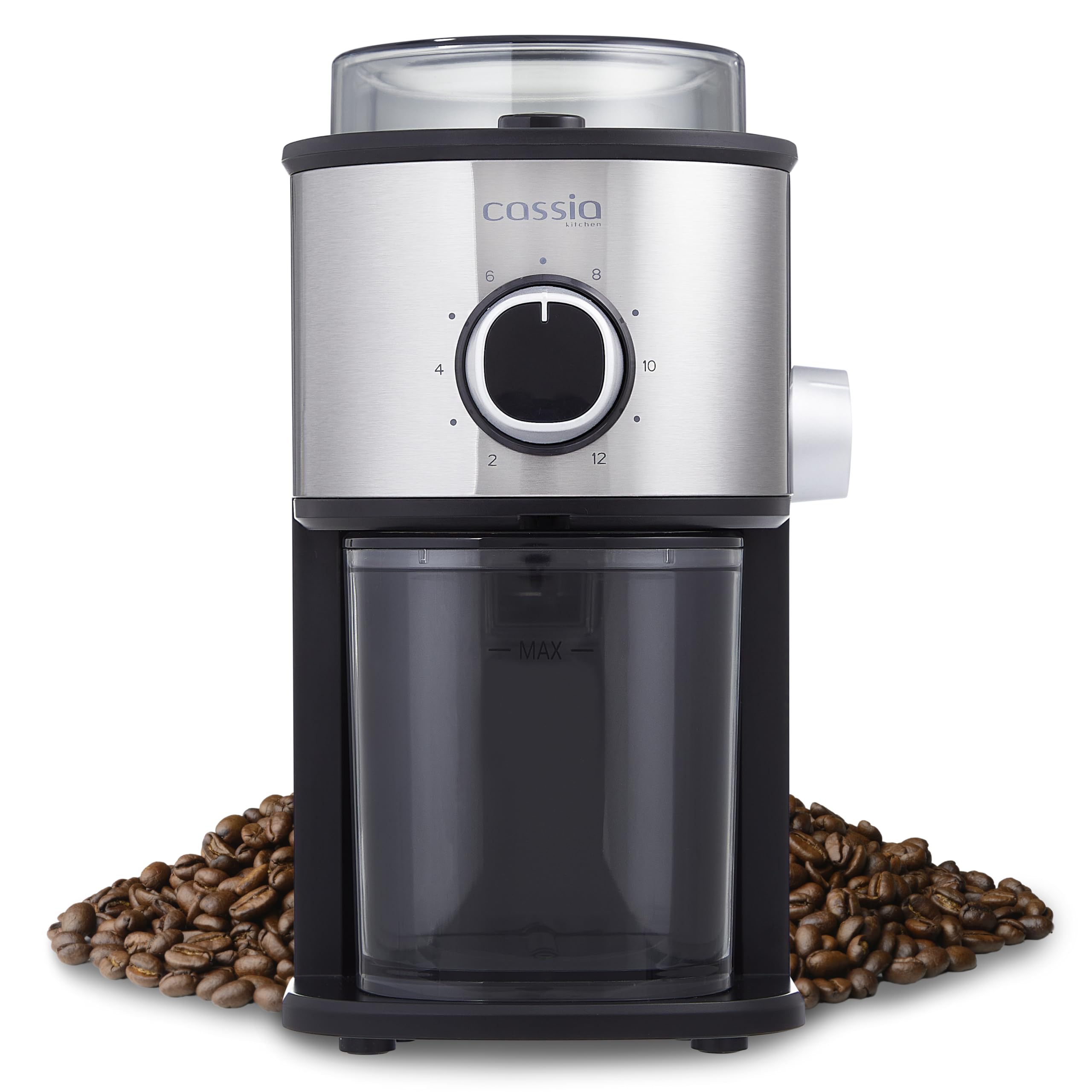 Cassia Electric Stainless Steel Burr Coffee Grinder - 150W, 14 Settings For Precision Grinding, 2-12 Cups Adjustable Quantity Se