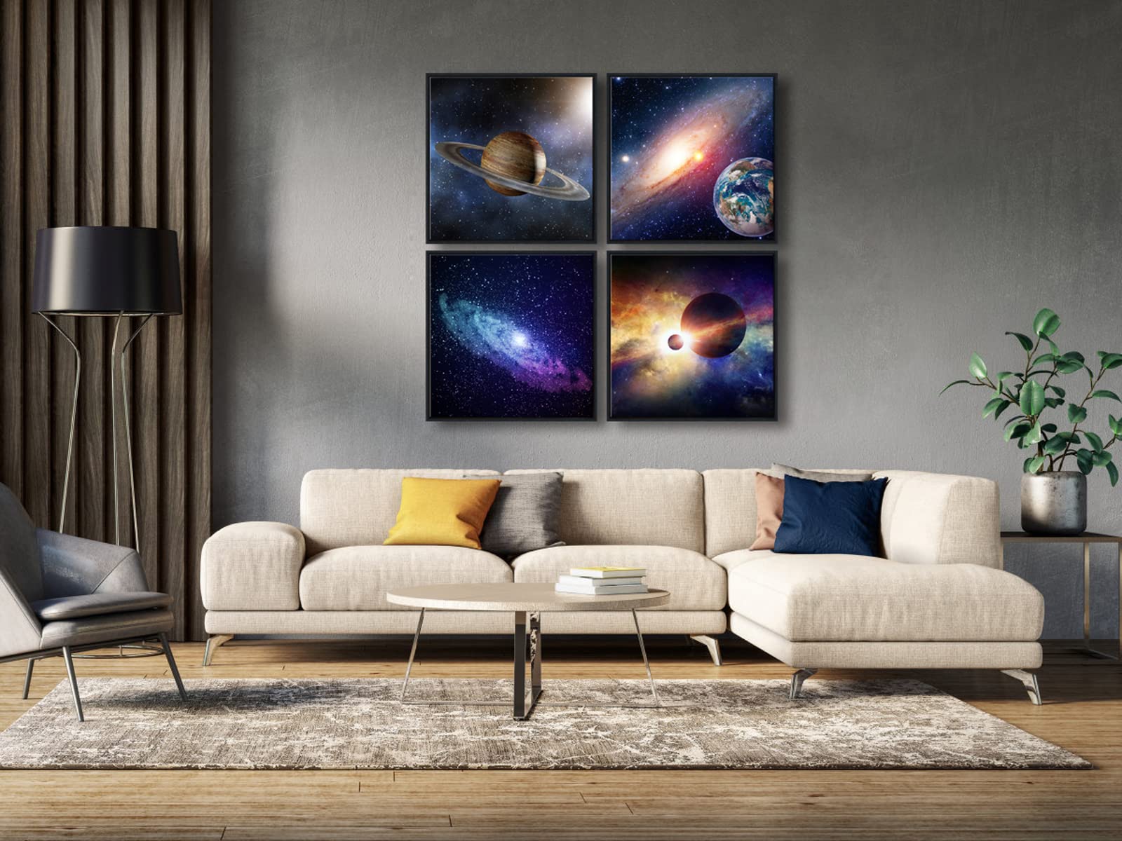 Wieco Art Large Framed Wall Art 4 Panels Contemporary Star Sky Pictures Astronomy Modern Canvas Prints Space Pictures Universal