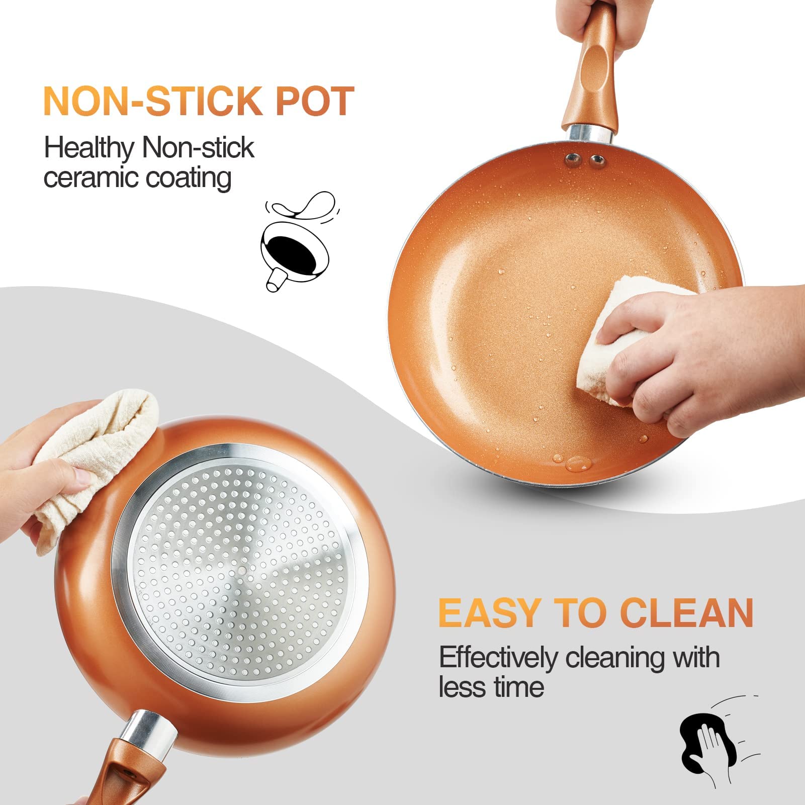 M MELENTA Pots and Pans Set Ultra Nonstick, Pre-Installed 11pcs Cookware Set Copper with Ceramic Coating, Stay cool handle & Nyl