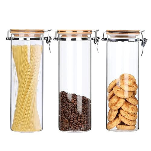 Tall Borosilicate Glass Storage Pasta Storage Containers With Airtight Lids,Spaghetti Jars,Clear Glass Kitchen Canisters,Noodle