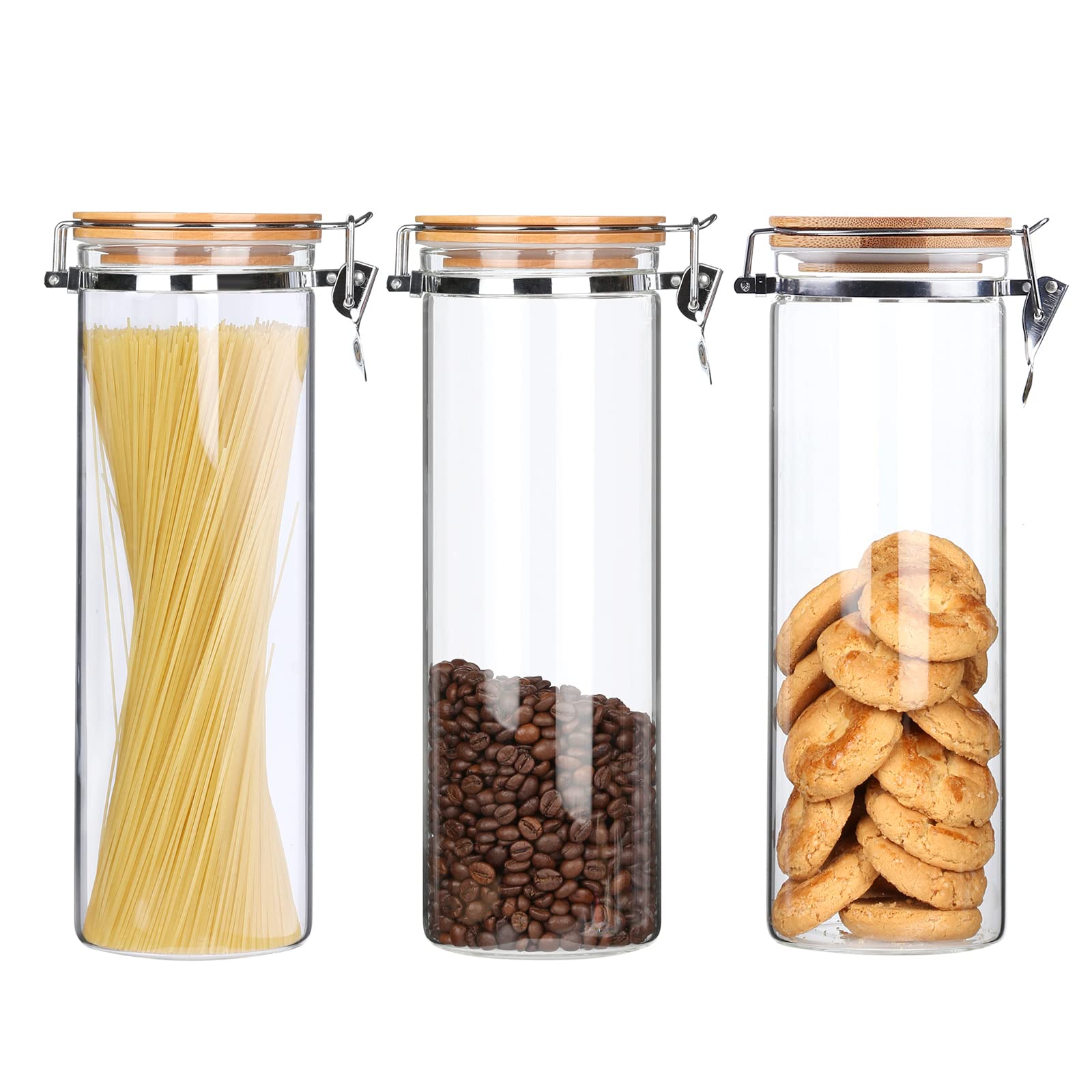 Tall Borosilicate Glass Storage Pasta Storage Containers With Airtight Lids,Spaghetti Jars,Clear Glass Kitchen Canisters,Noodle