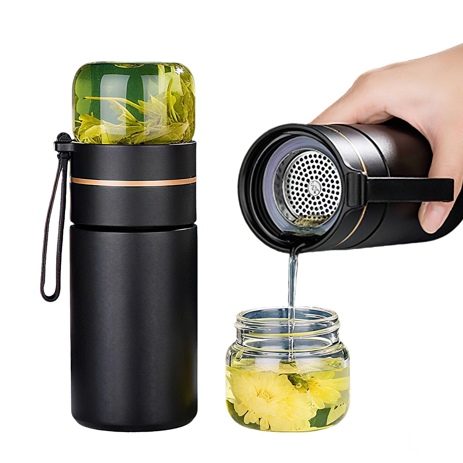 Glass Teapot With Infuser, Travel Tea Mug, Portable Tea Infuser Bottle 15OZ